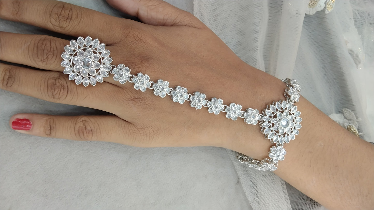Indian Hand Bracelets Silver Bridal pair Finger ring Panja Jewellery
