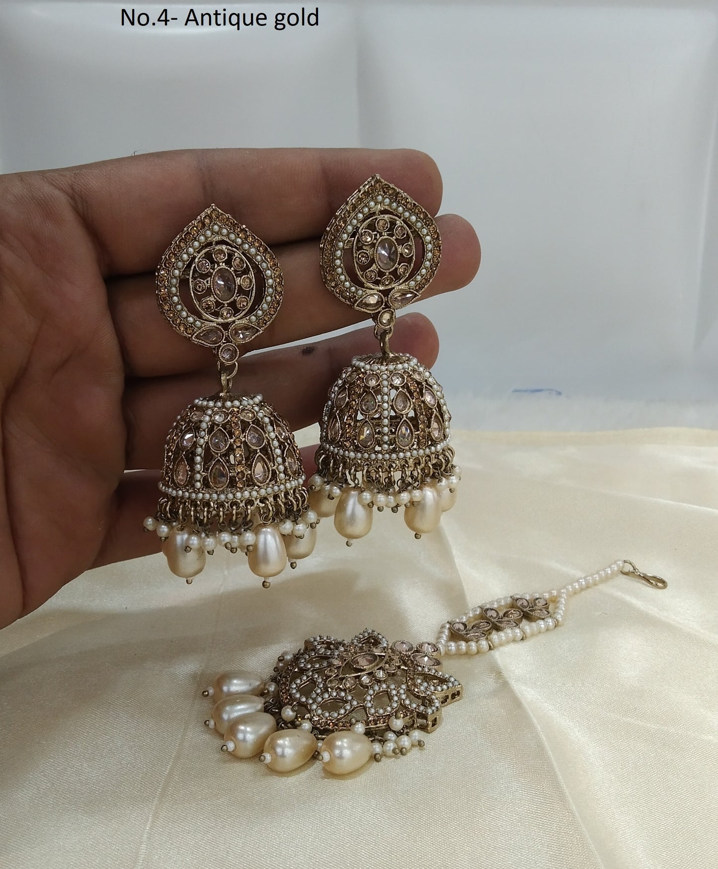 Indian Antique gold jhumka Earrings with tikka