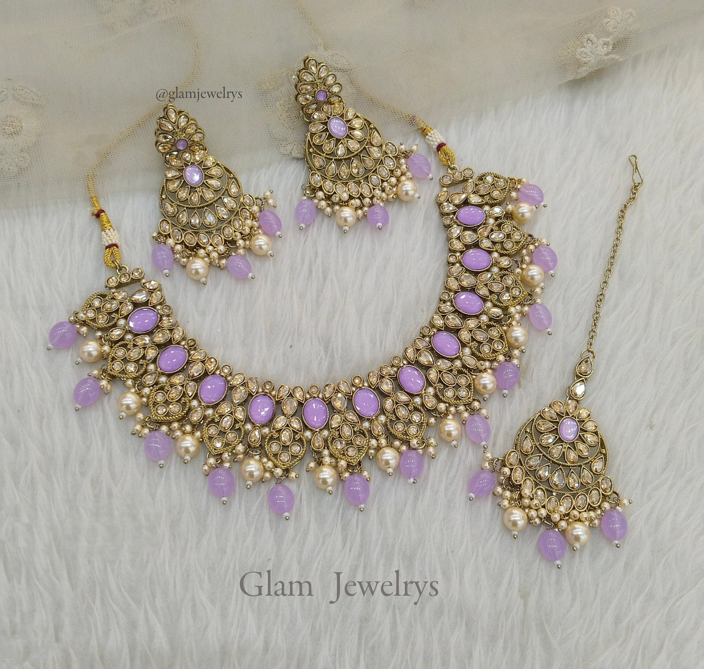 Lavender necklace set/ dark gold necklace Indian rasha jewellery set