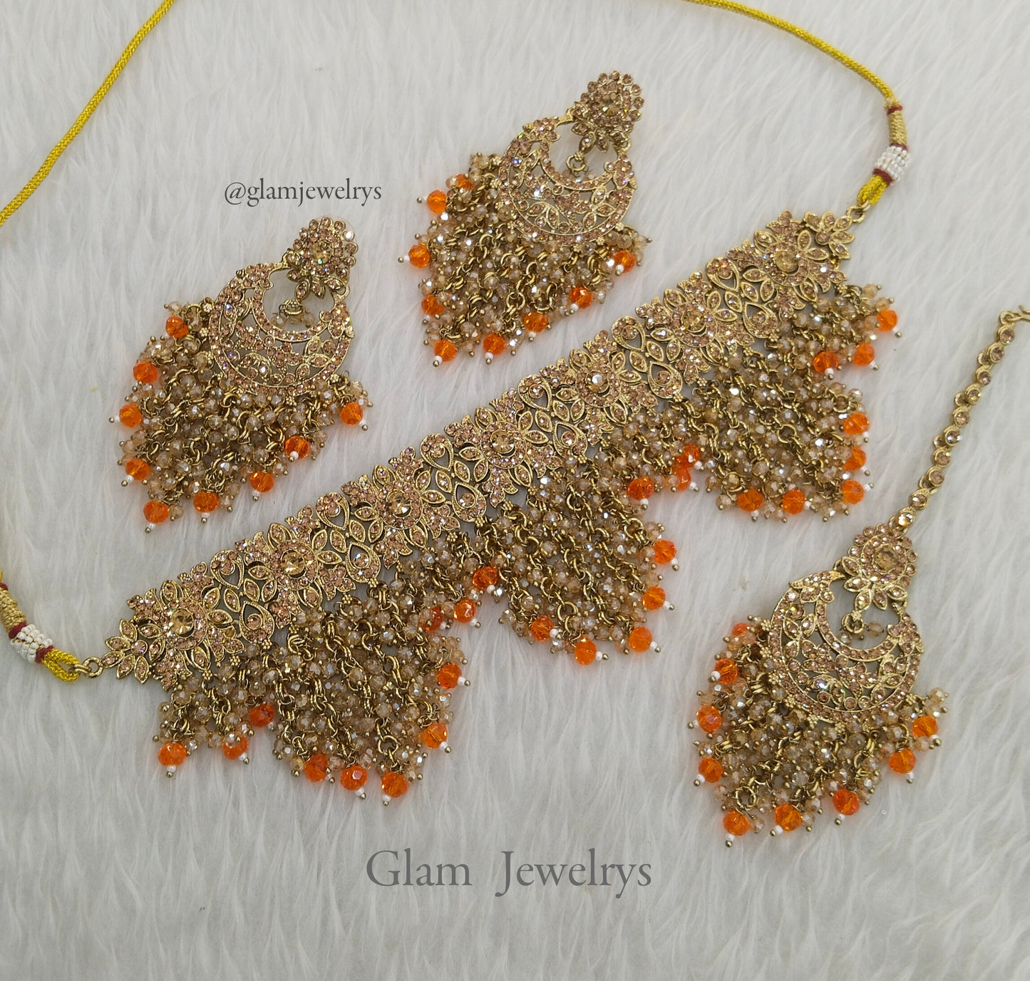 Orange Choker Set Indian Choker Siraj Jewellery