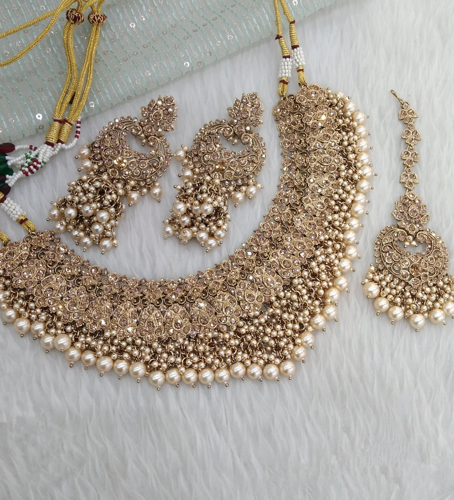 Antique Gold Bridal Necklace Indain Jewellery Shallu Set