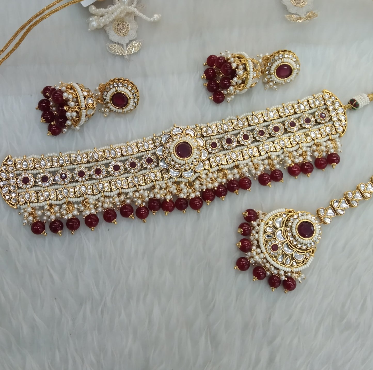 Kundan choker Jewellery Set/ Gold Maroon Indian Preet sets