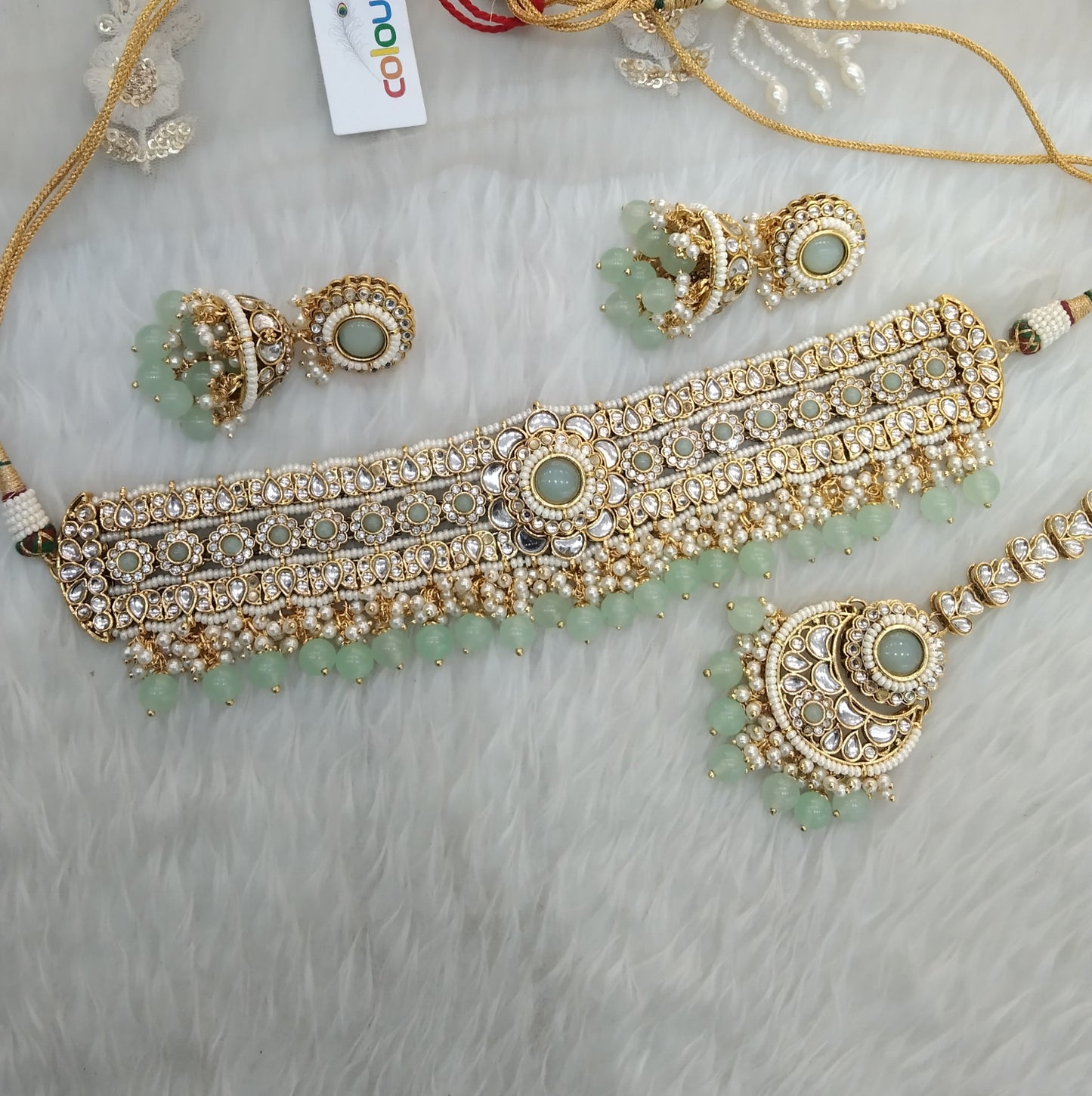 Kundan choker Jewellery Set/ Gold Pista Indian Preet sets