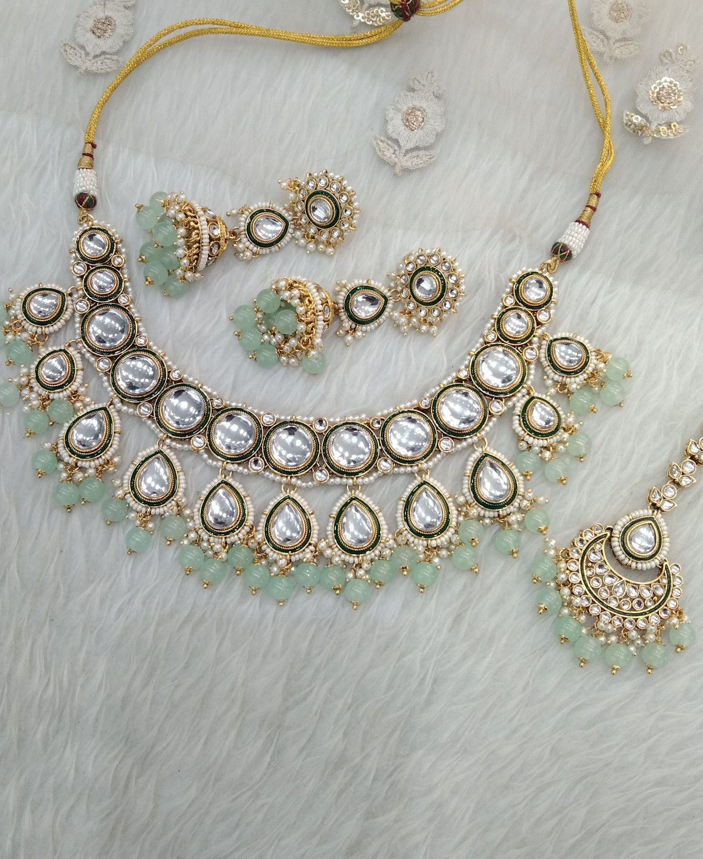 Pastel Green Kundan necklace Jewellery Manu Set