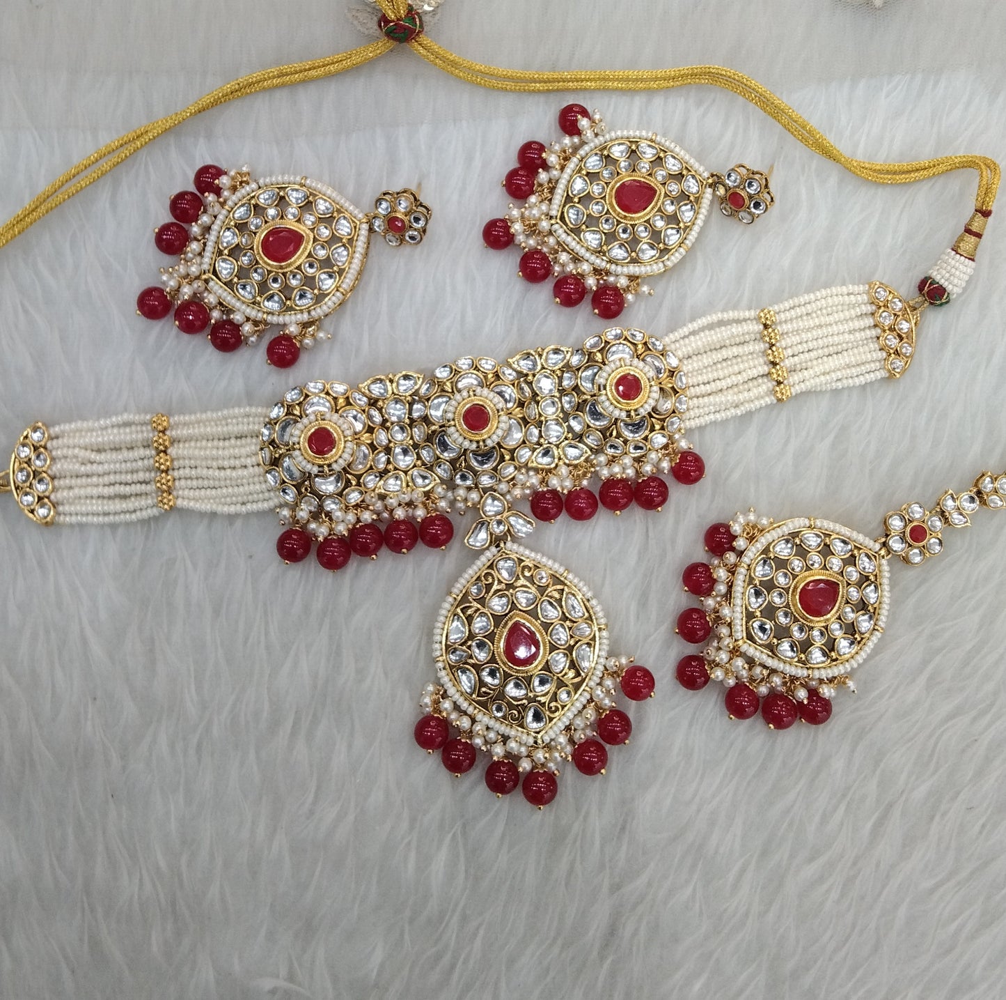 Red Indian jewellery kundan choker Raman set
