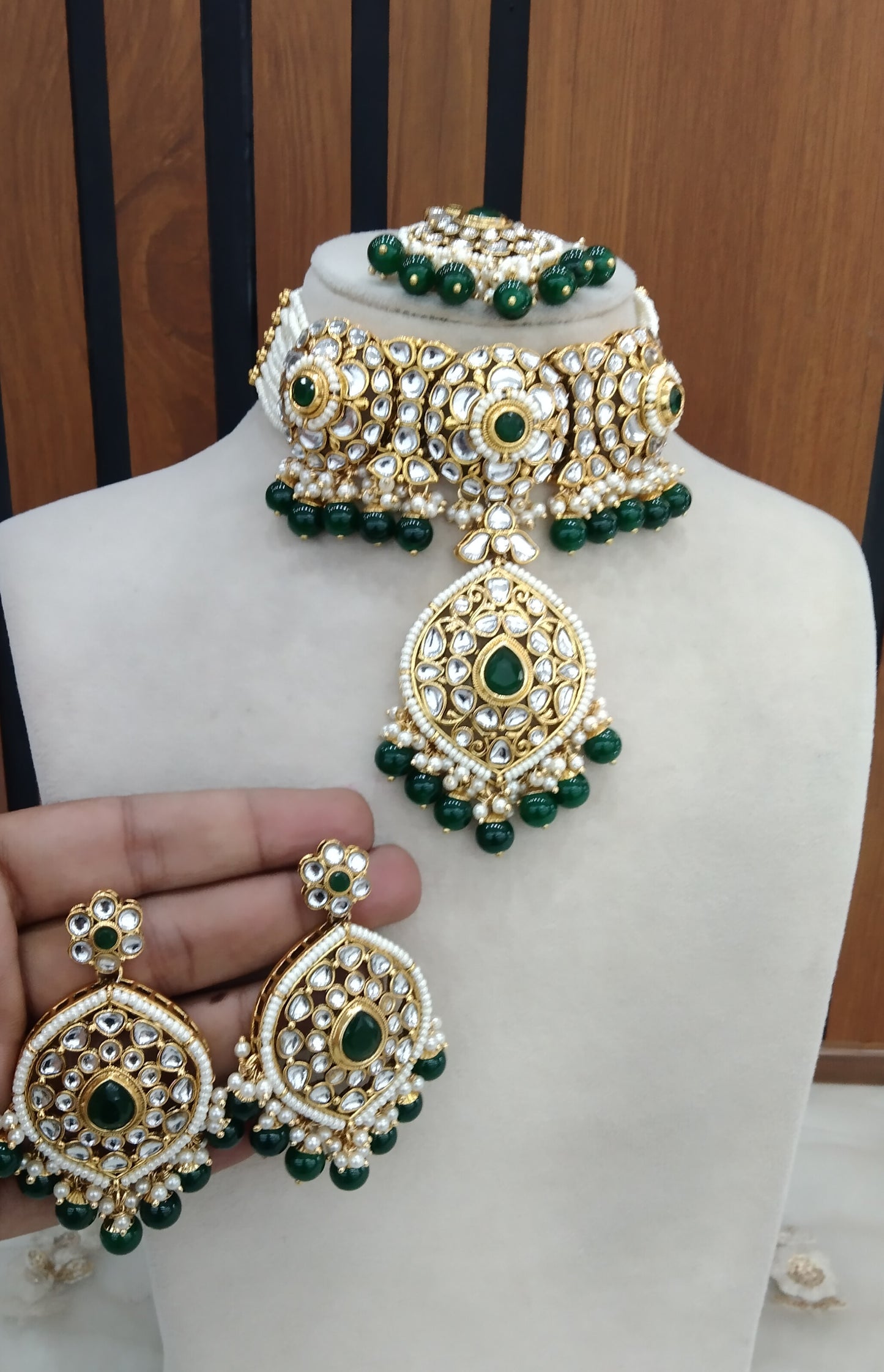 Green Indian  jewellery  kundan choker Raman  set