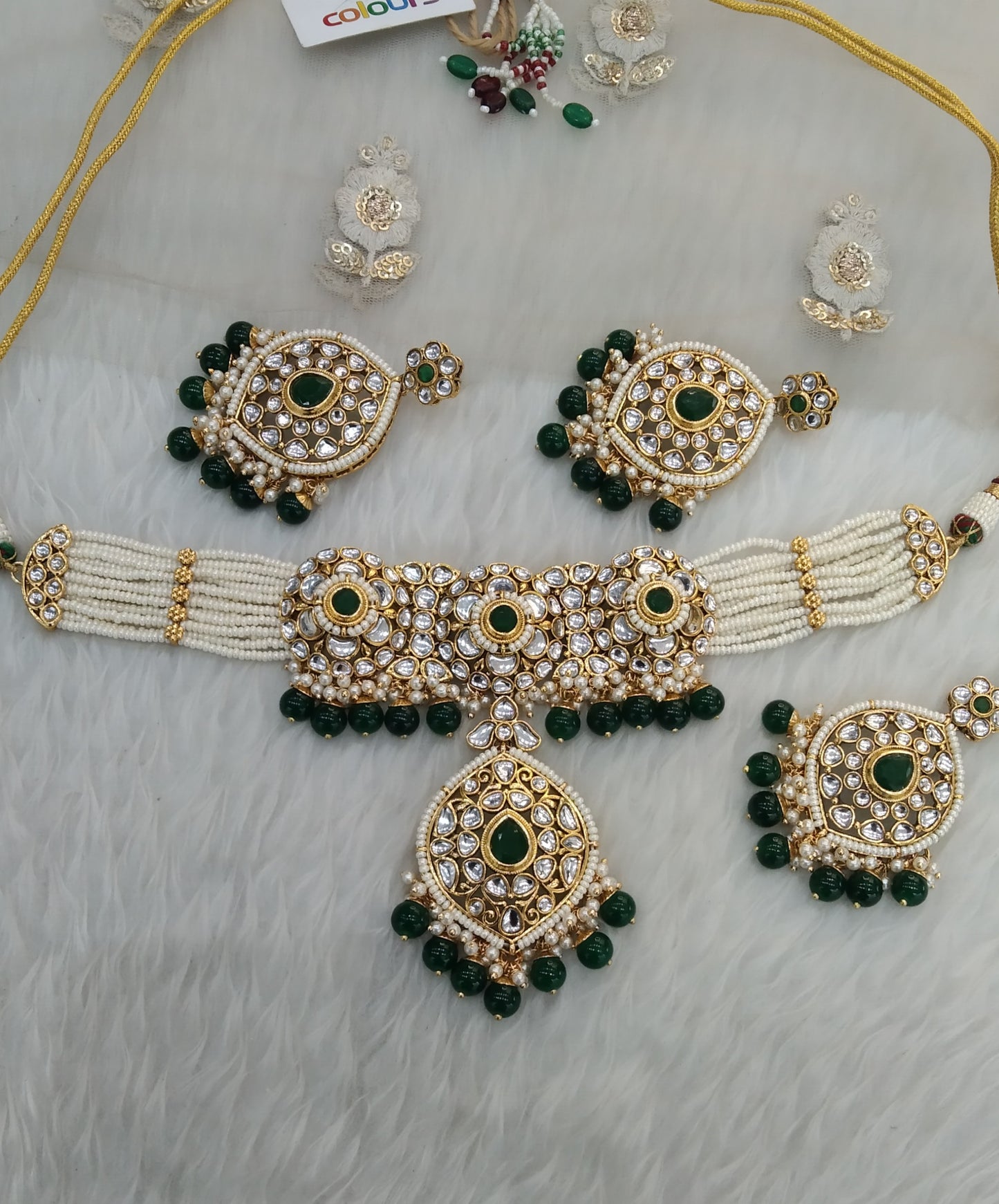 Green Indian  jewellery  kundan choker Raman  set