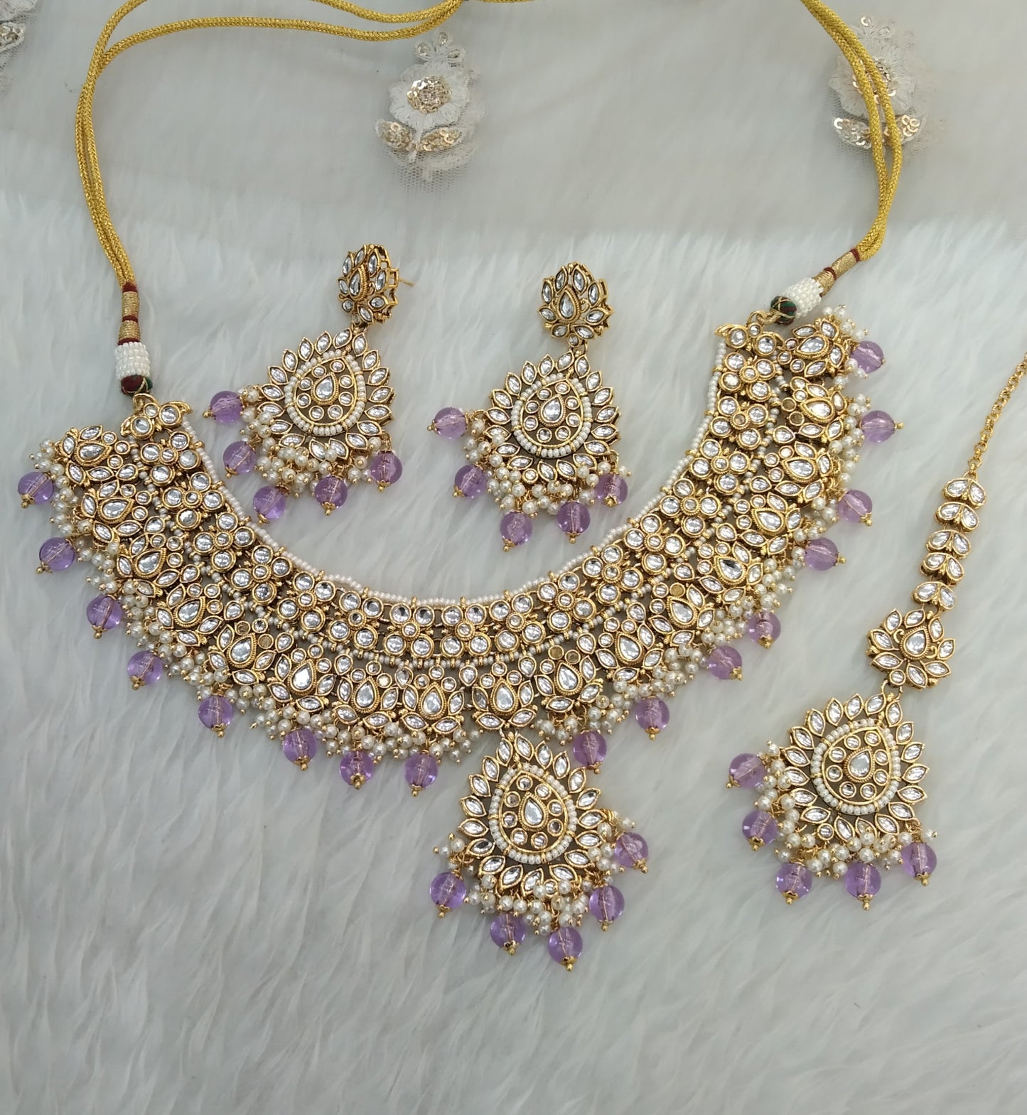 Lavender Kundan necklace Jewelry Aman Set