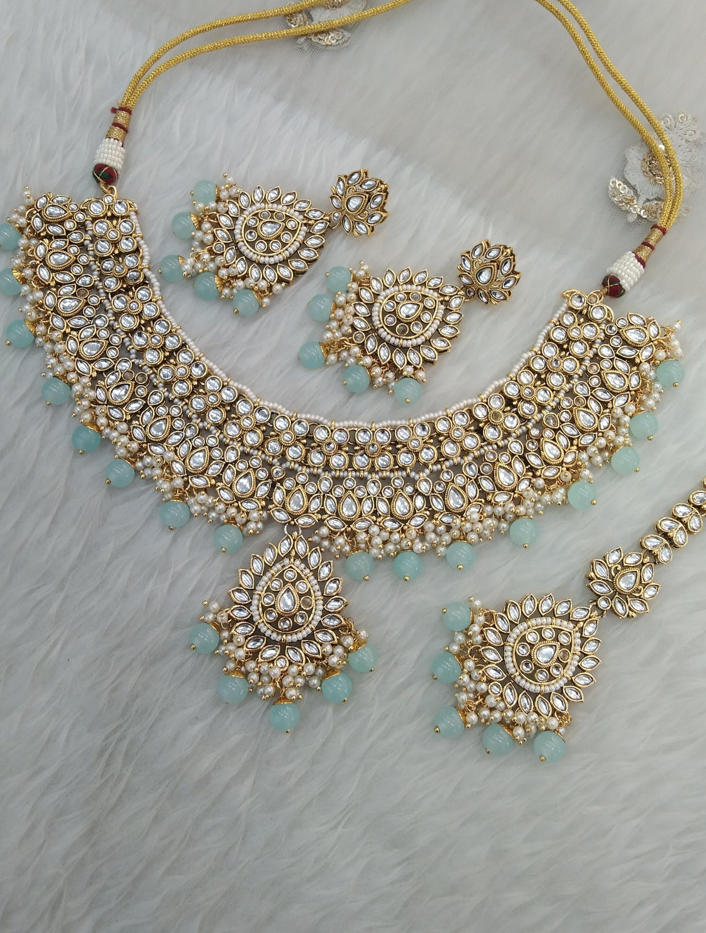Kundan necklace sea Green Jewelry Aman Set