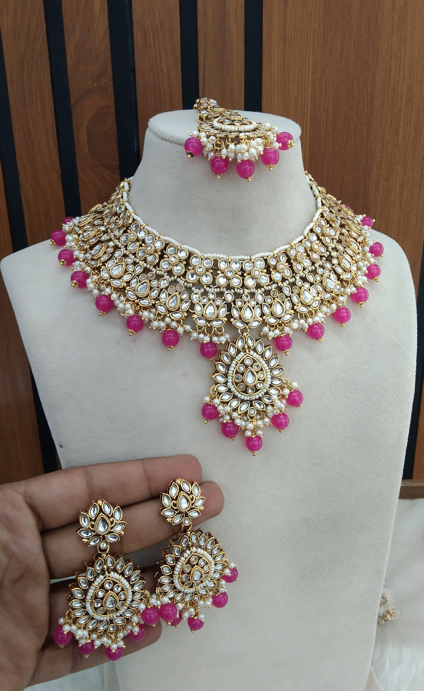 Kundan necklace Hot Pink Jewelry Aman Set