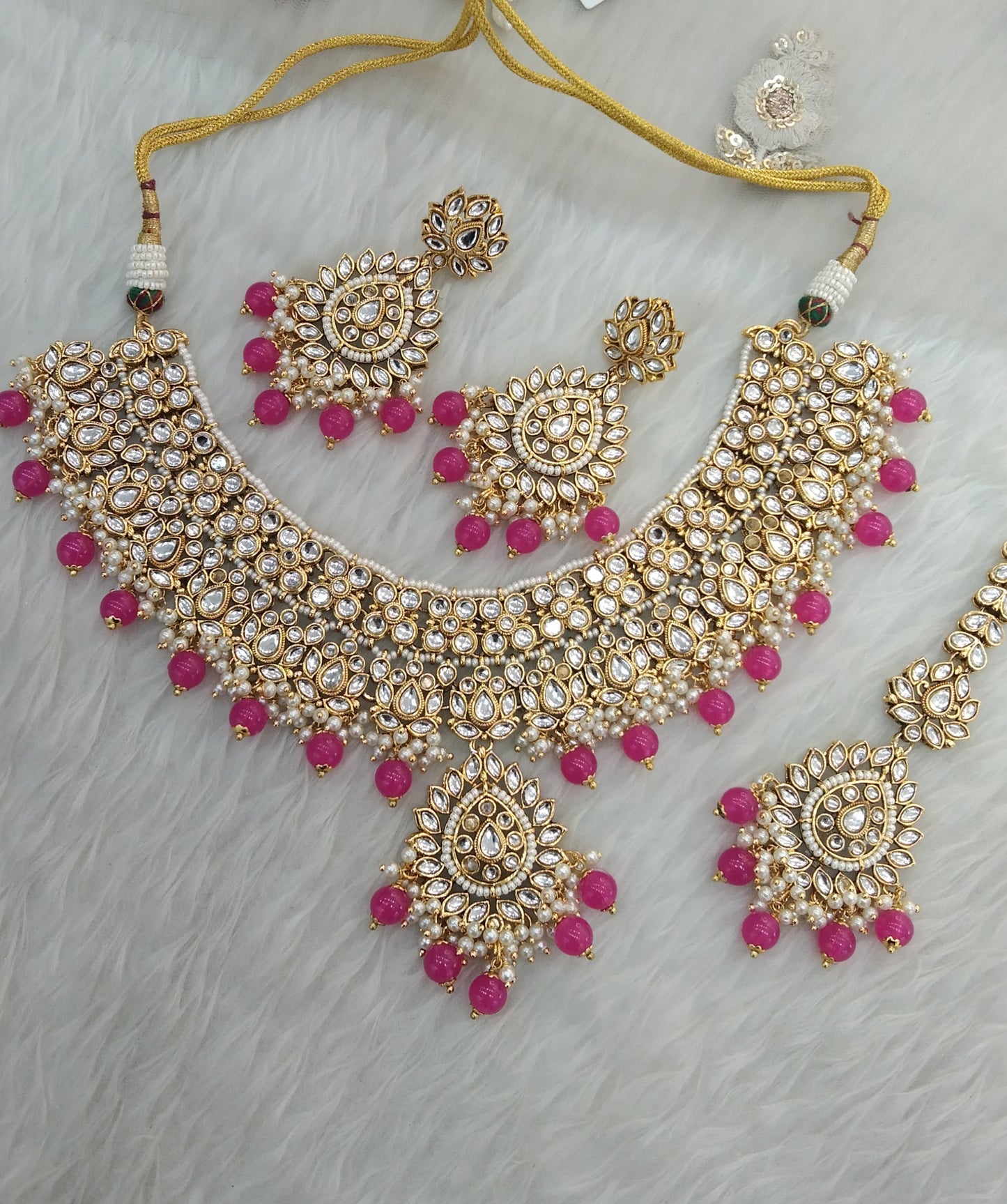 Kundan necklace Hot Pink Jewelry Aman Set