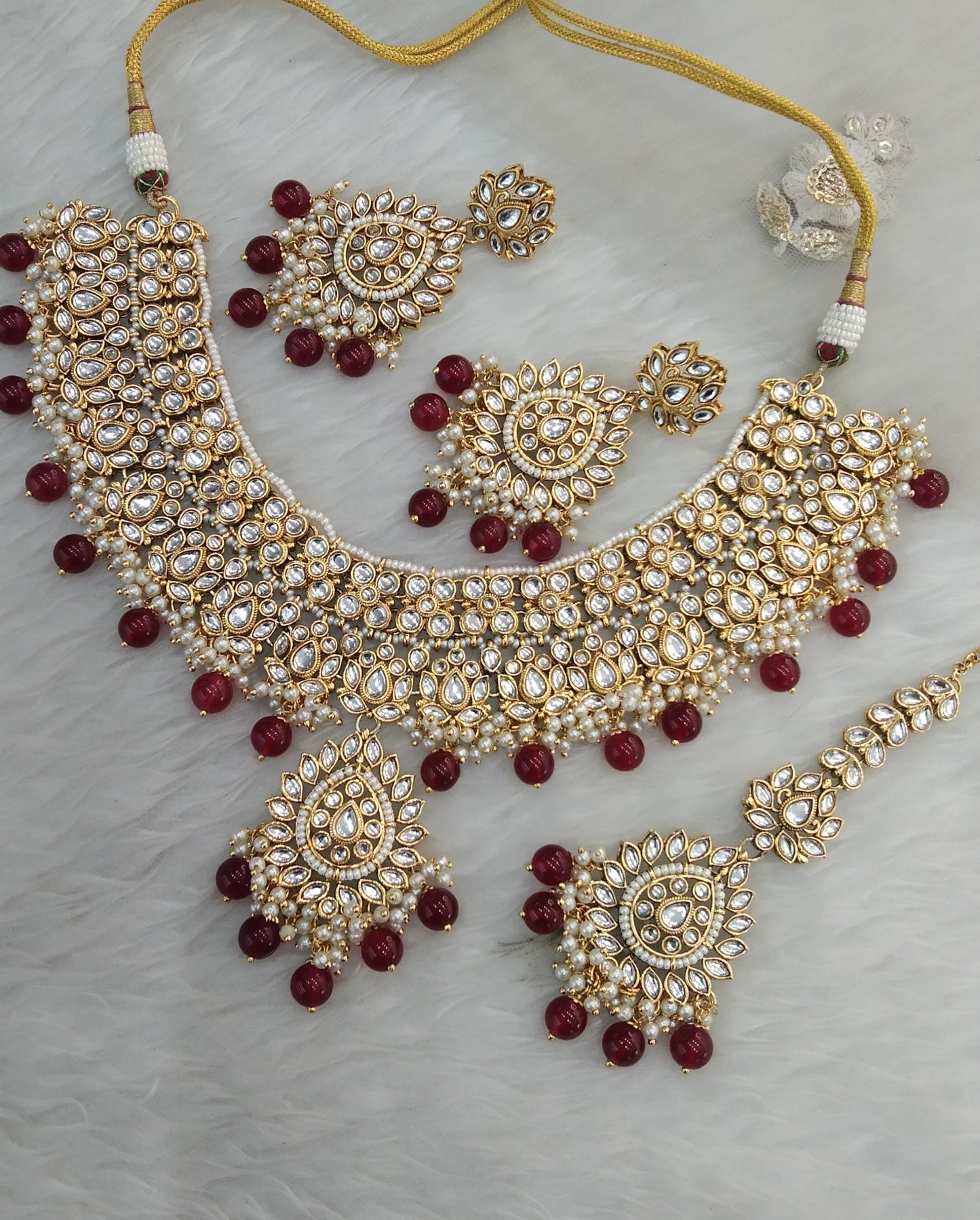 Kundan necklace Maroon Jewelry Aman Set