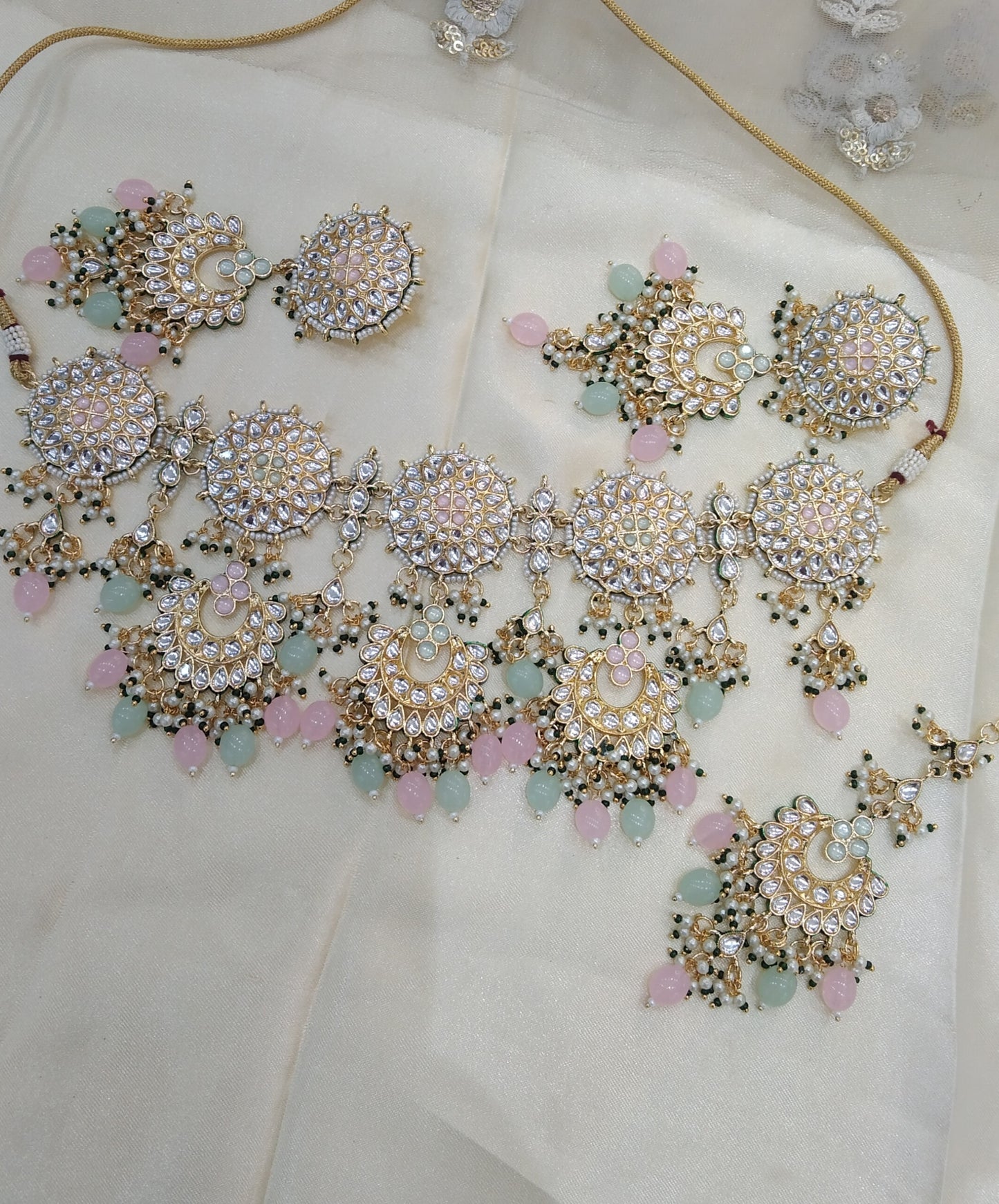 Indian Jewellery/ Mint Pink Bridal Kundan necklace Eric Set