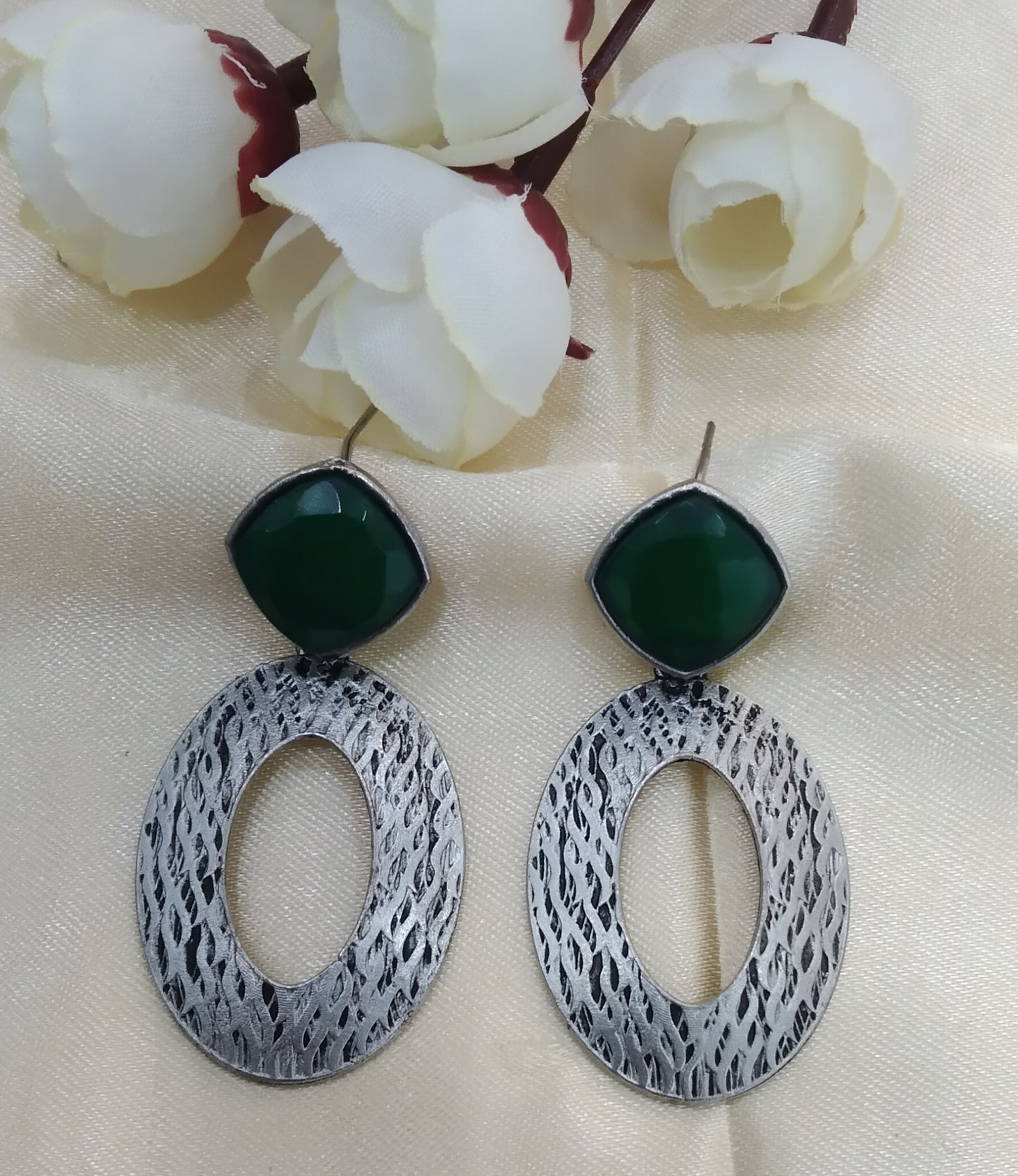Green Oxidized Metal Shweta Earrings