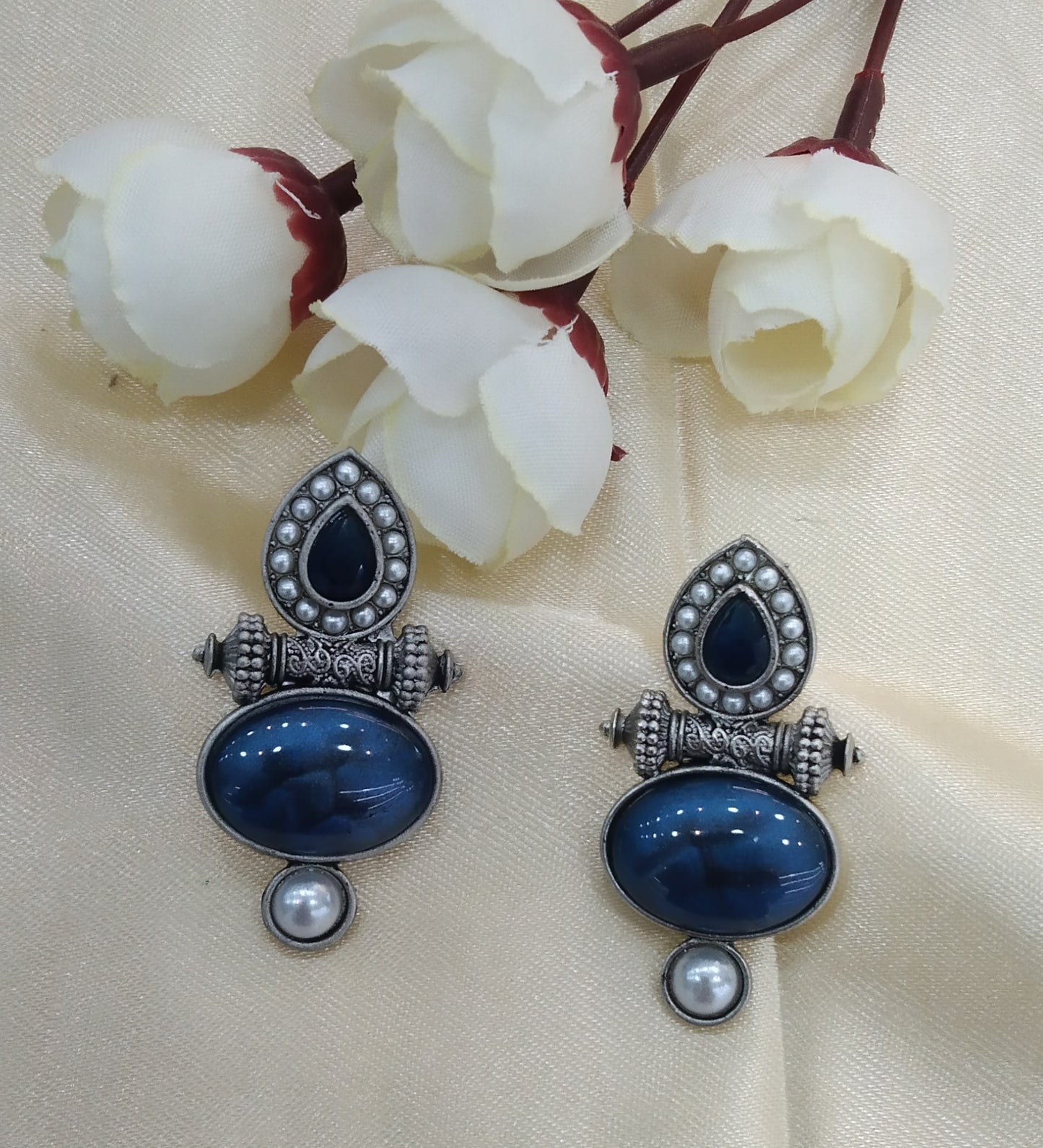 Blue Oxidized Metal Shweta Earrings