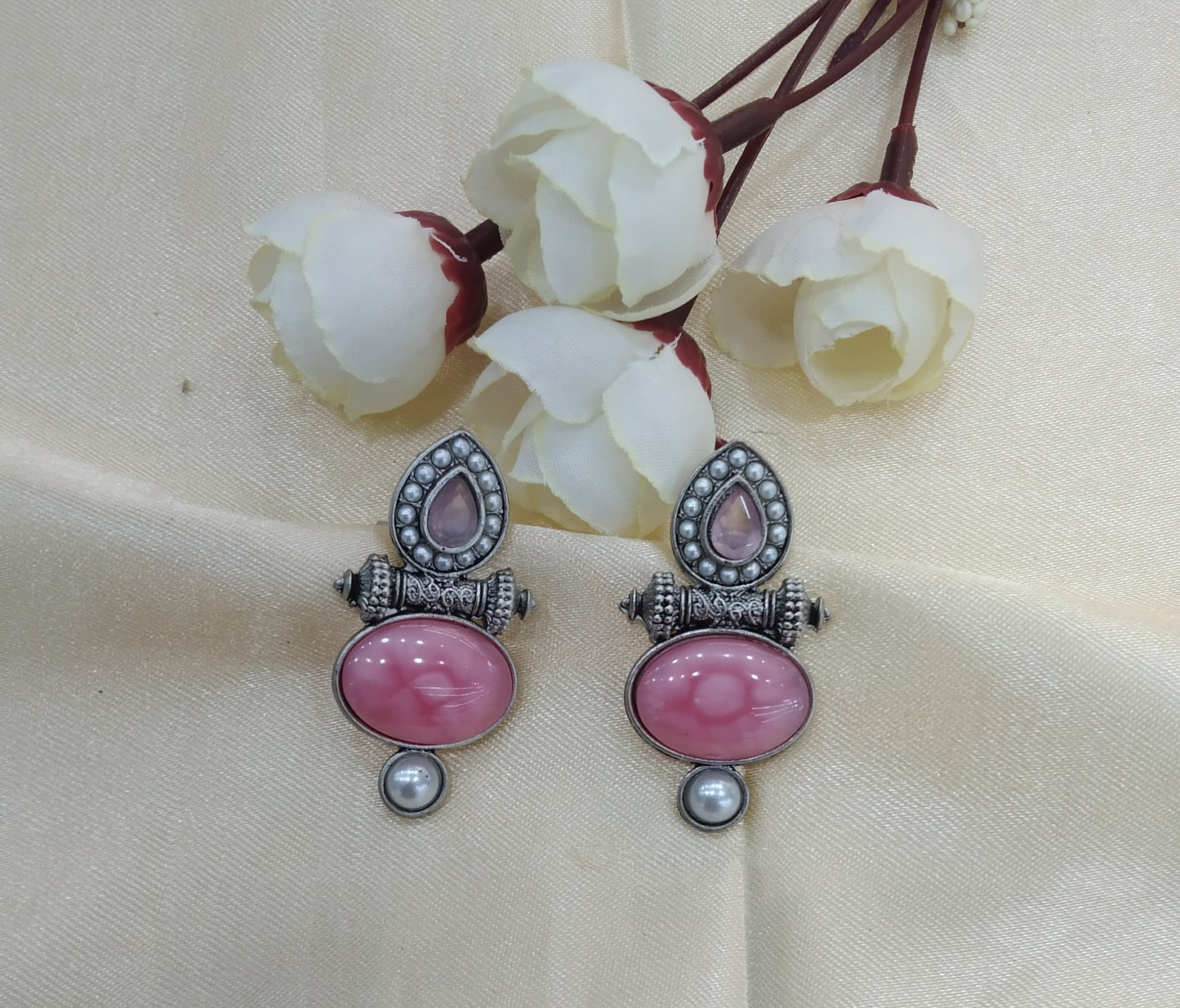 Pink Oxidized Metal Shweta Earrings