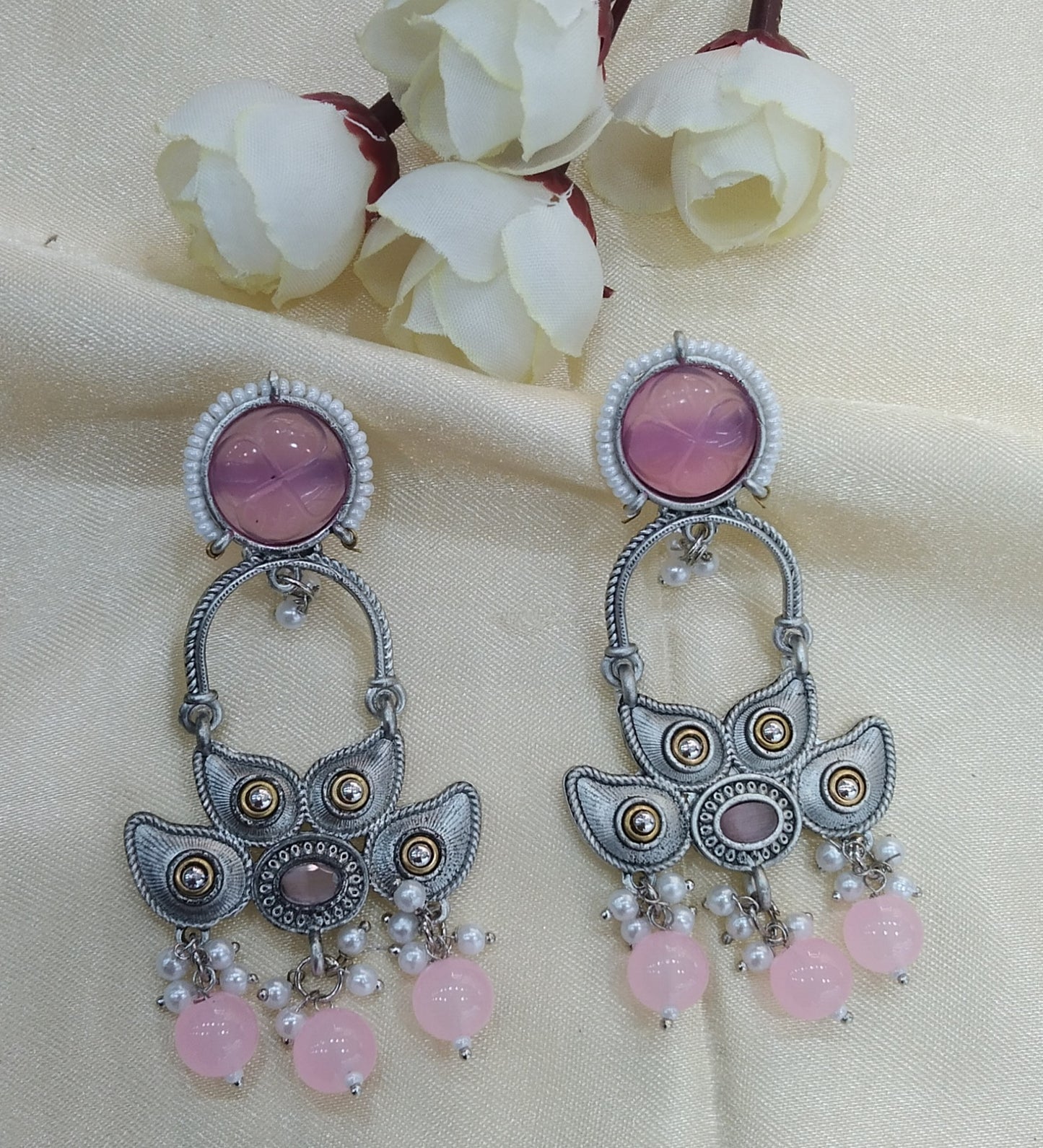 Pink Oxidized Metal Shweta Bollywood Earrings Jewellery