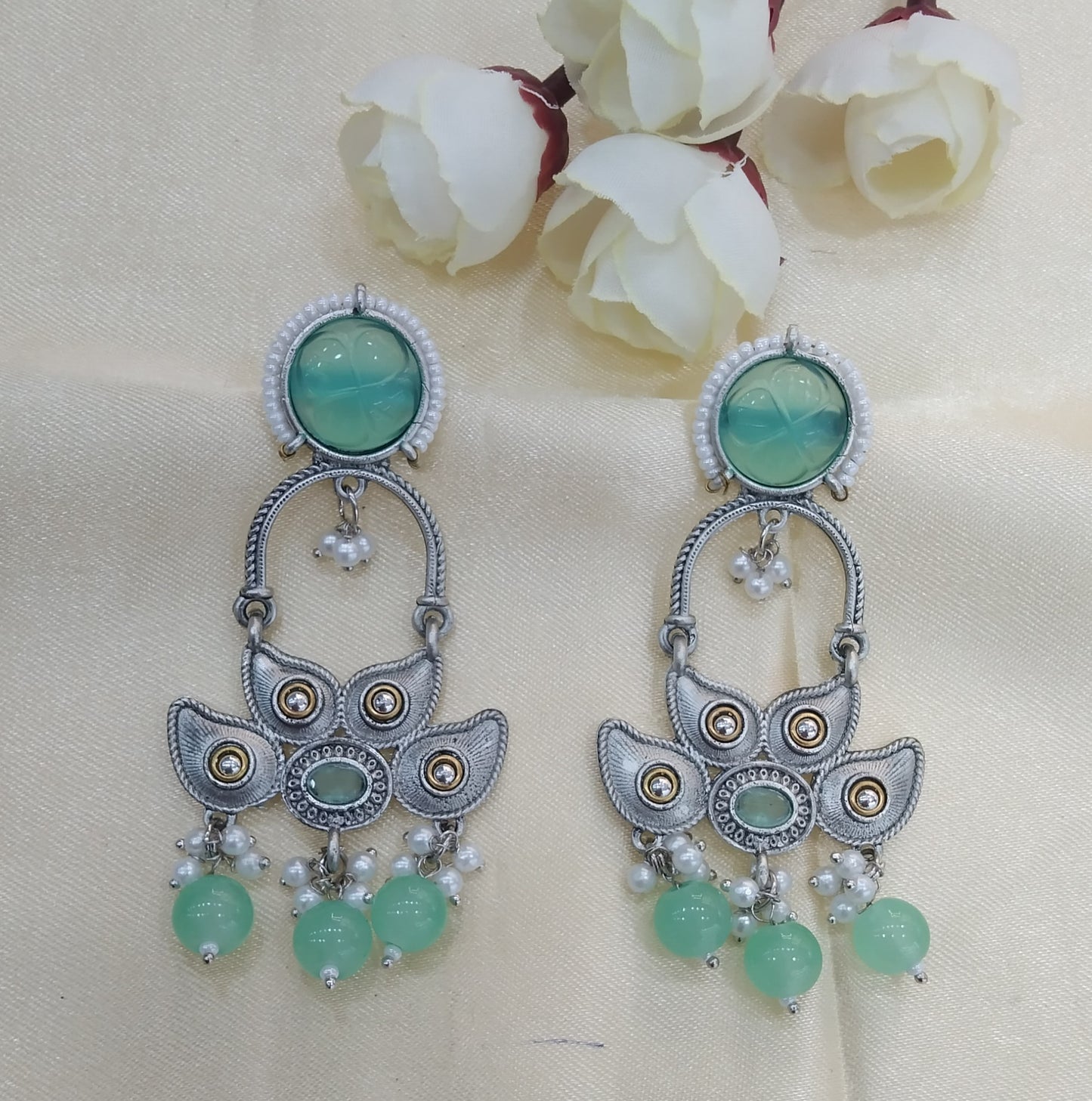 Mint Oxidized Metal Shweta Bollywood Earrings Jewellery