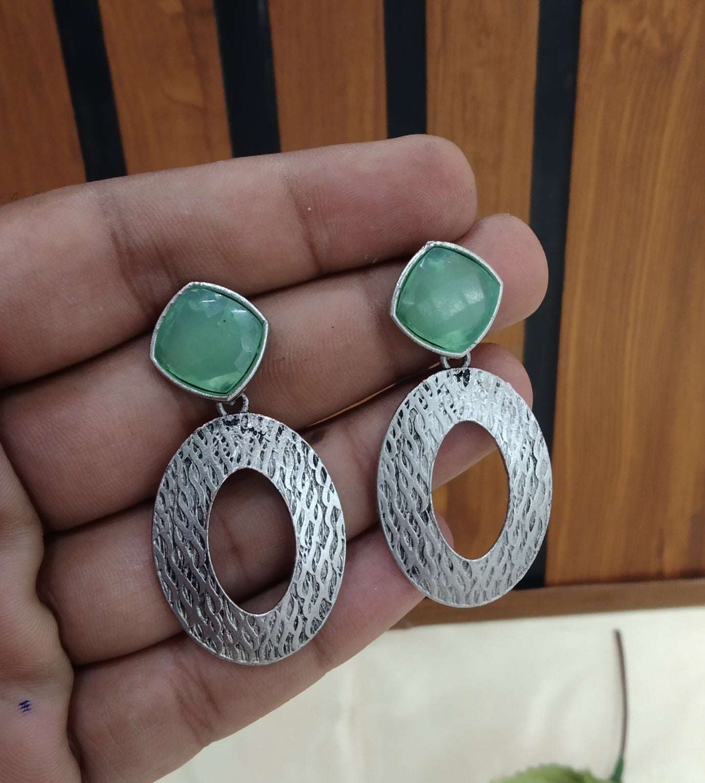 Mint Oxidized Metal Shweta Earrings