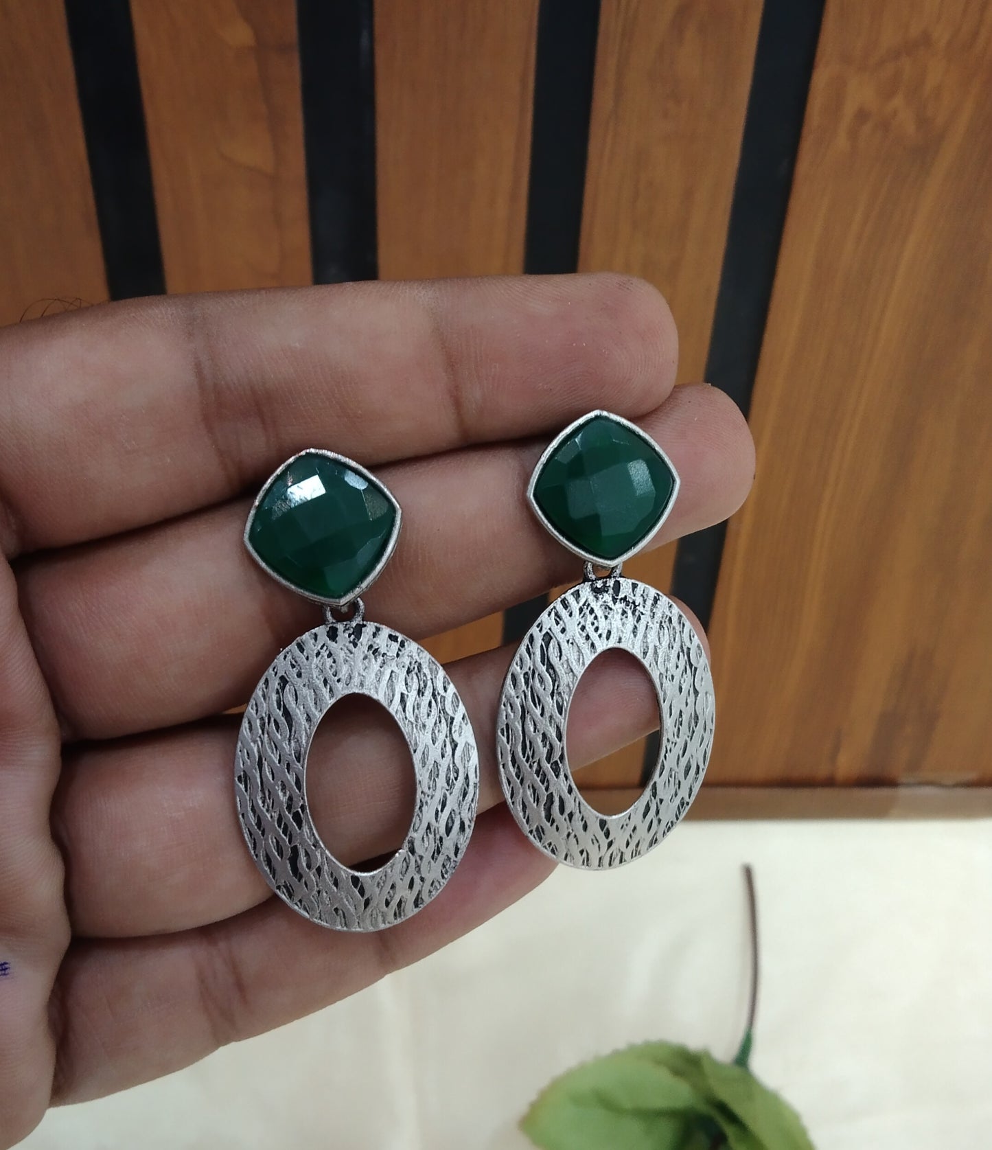 Green Oxidized Metal Shweta Earrings