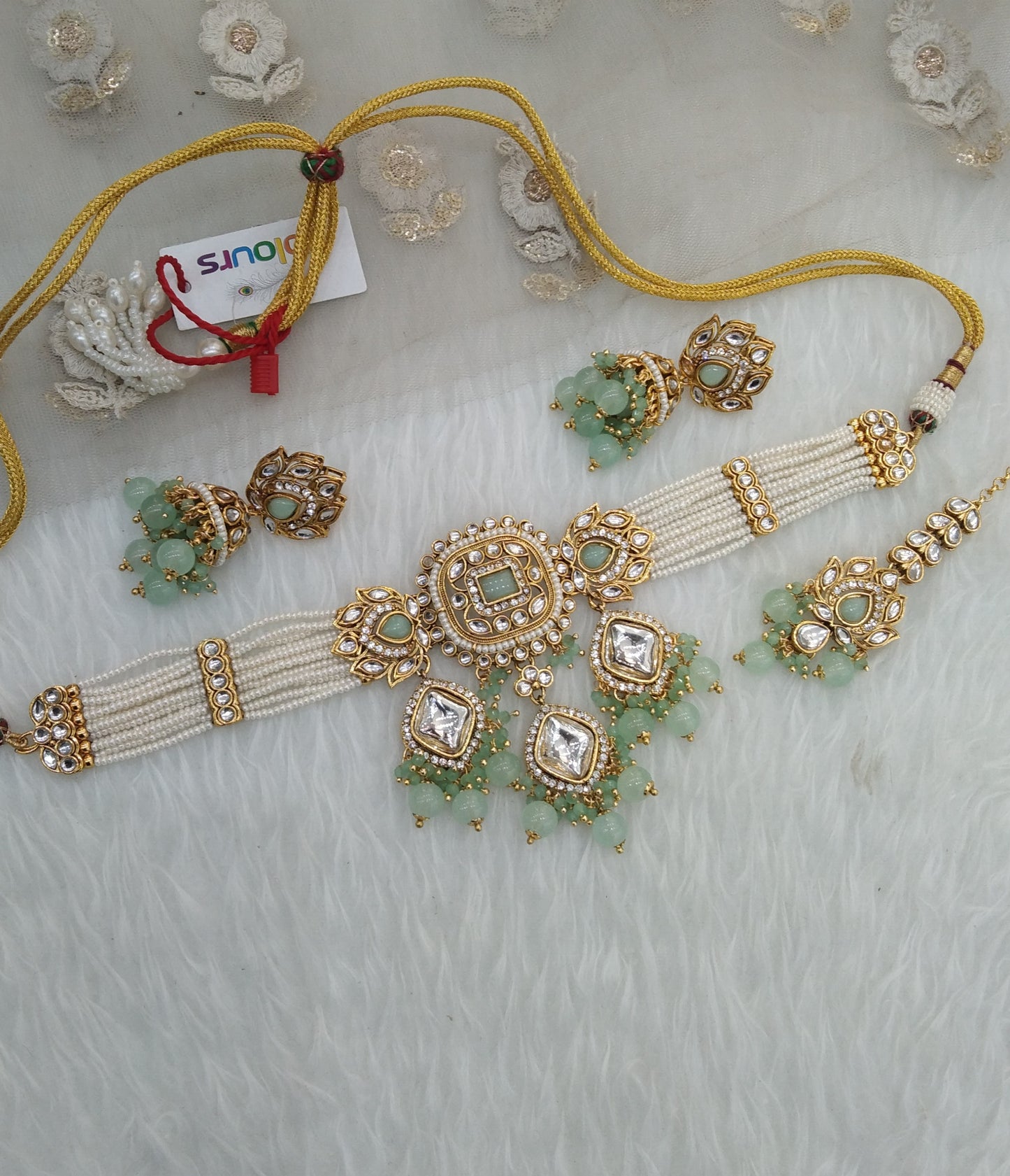 Pista Indian Jewellery Kundan choker Hanshal Set