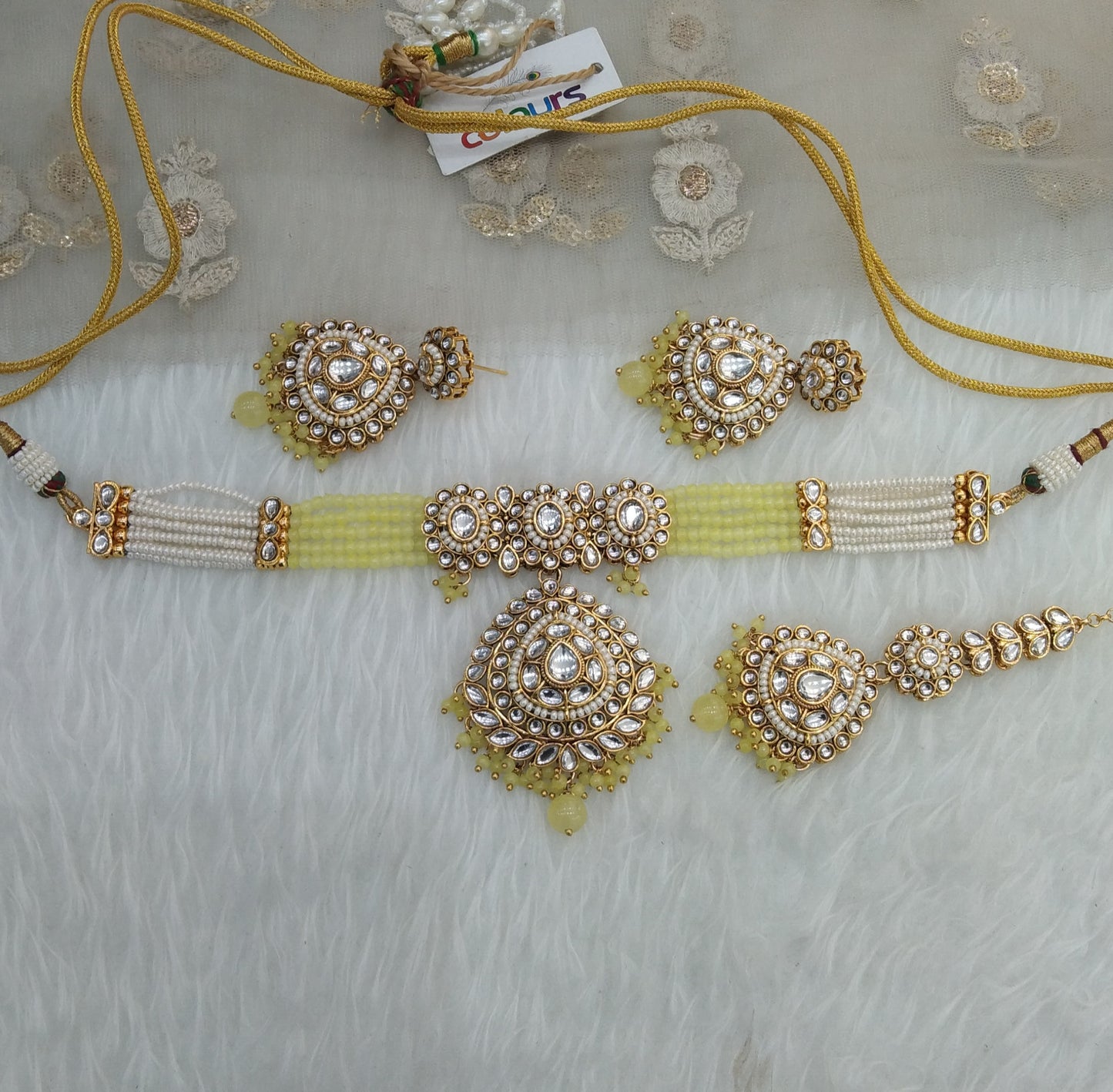 Yellow Indian Jewellery Kundan choker Farhad Set
