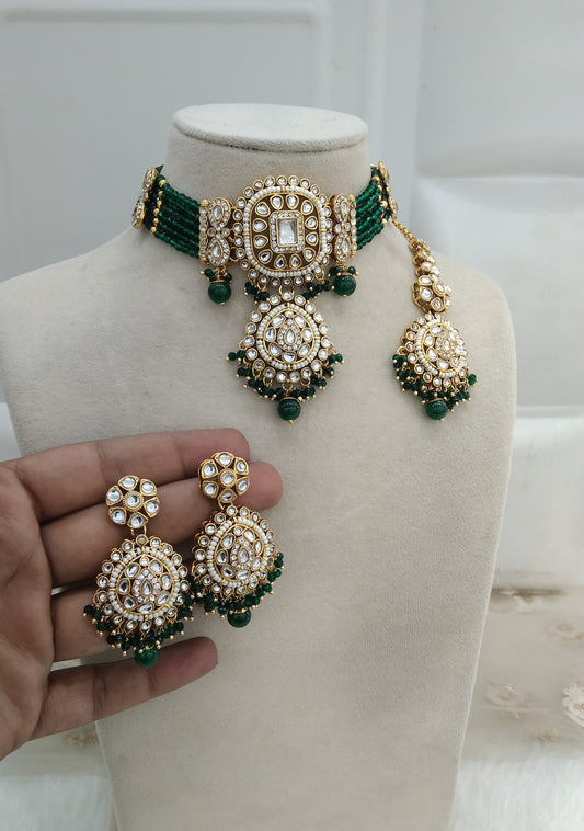 Green Indian Jewellery  Kundan choker Lavani Set