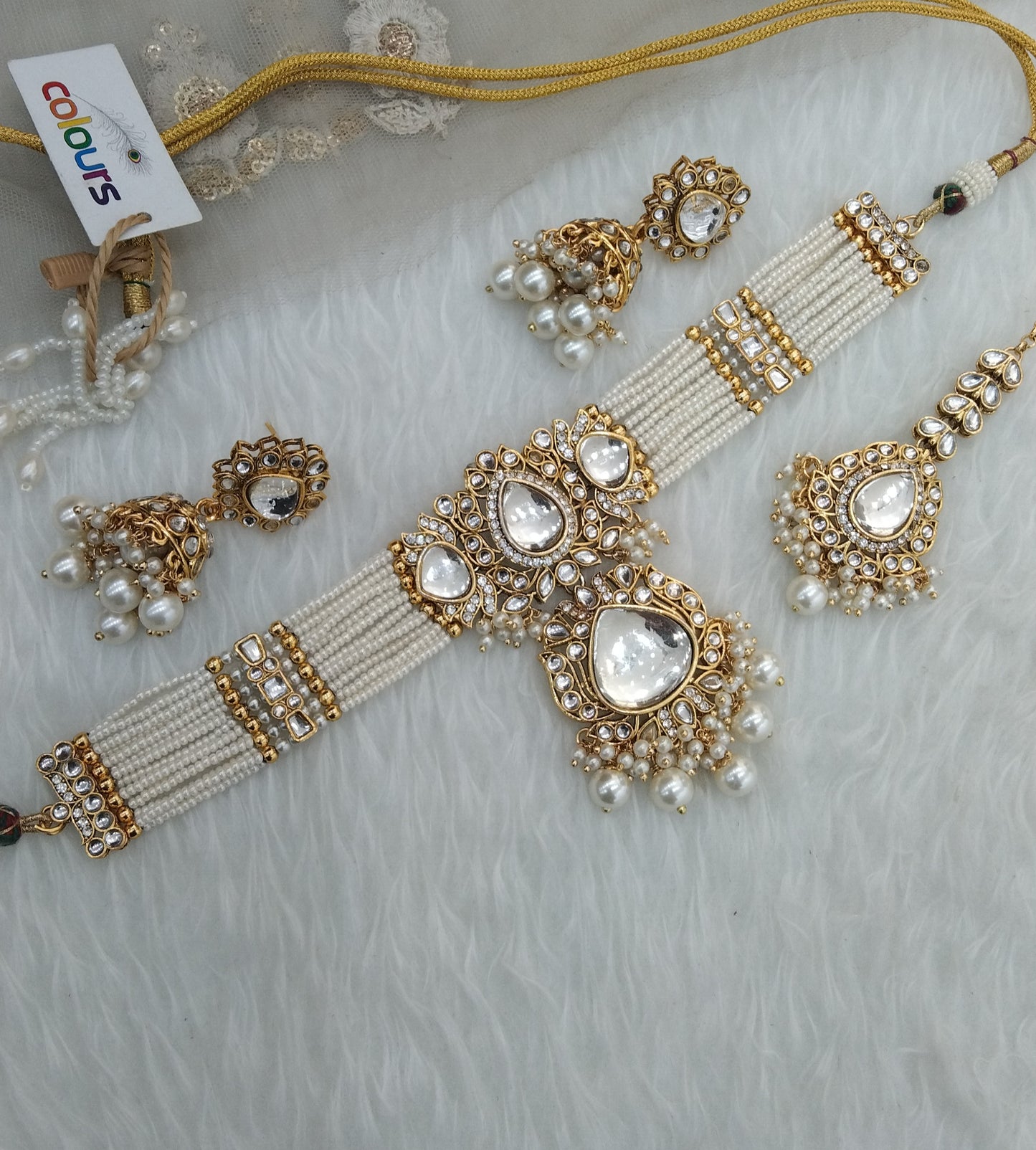 White Indian Jewellery Kundan choker Urvi Set
