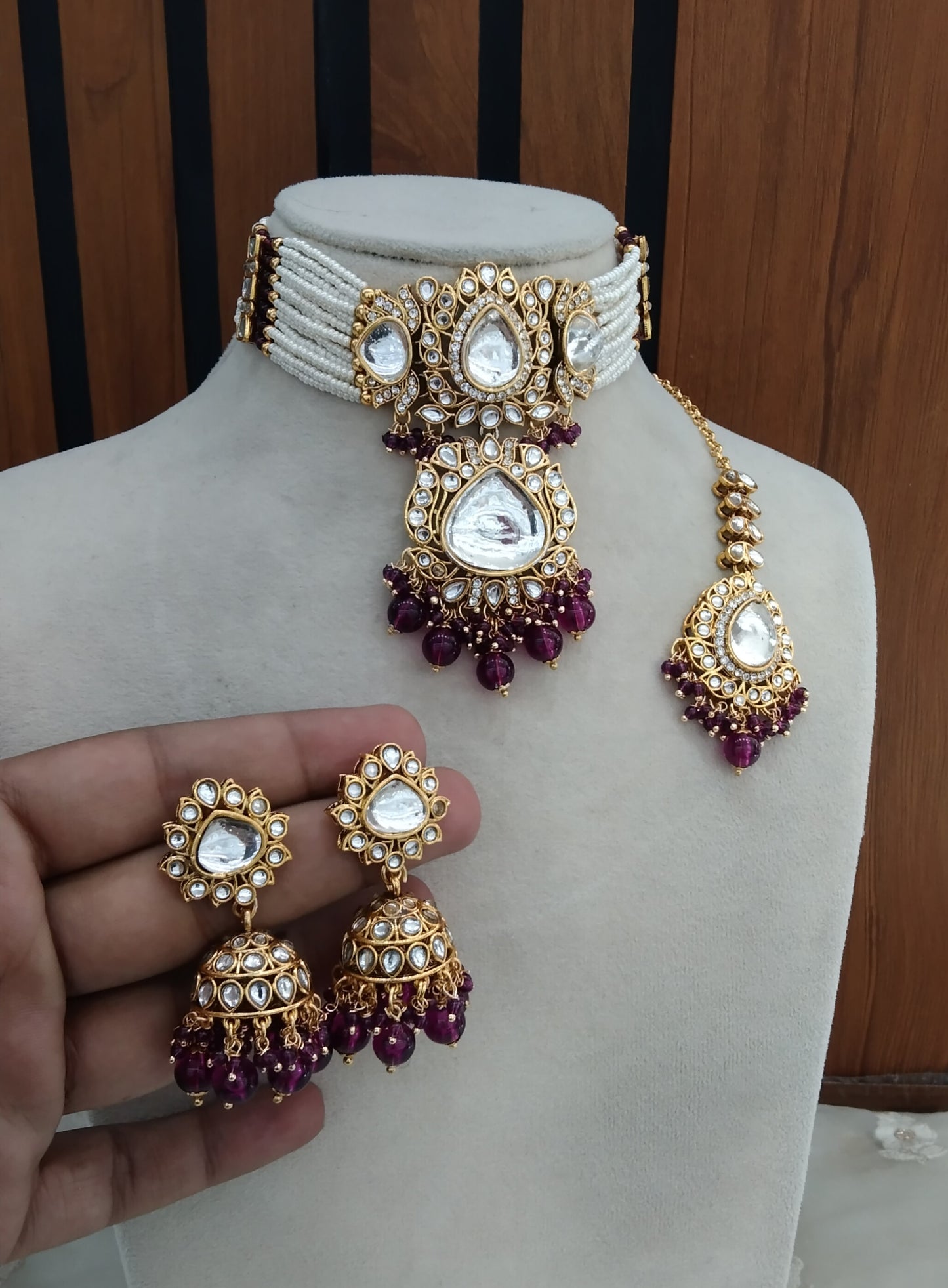 Purple Indian Jewellery Kundan choker Urvi Set