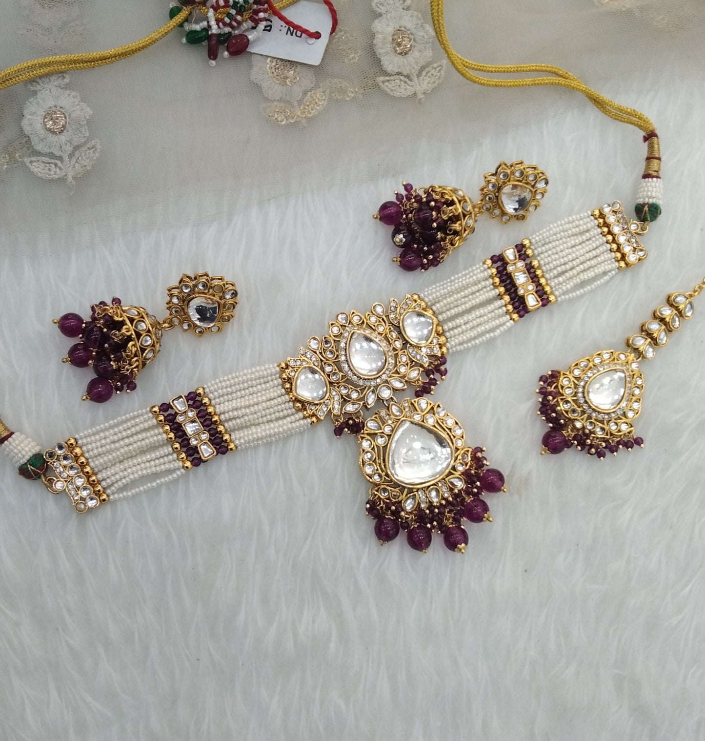 Purple Indian Jewellery Kundan choker Urvi Set