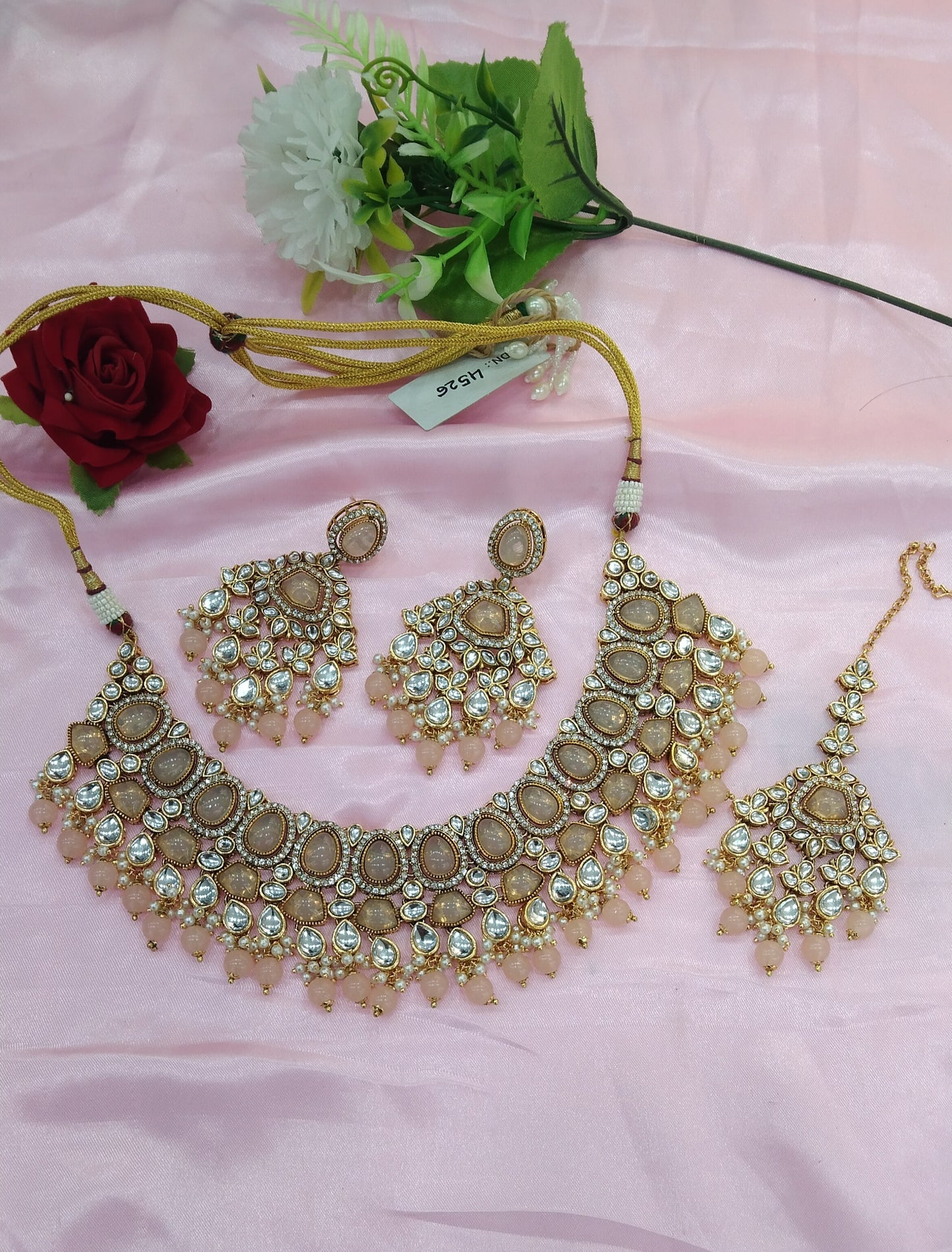 Peach Kundan Necklace Jewellery Jiyaan Set
