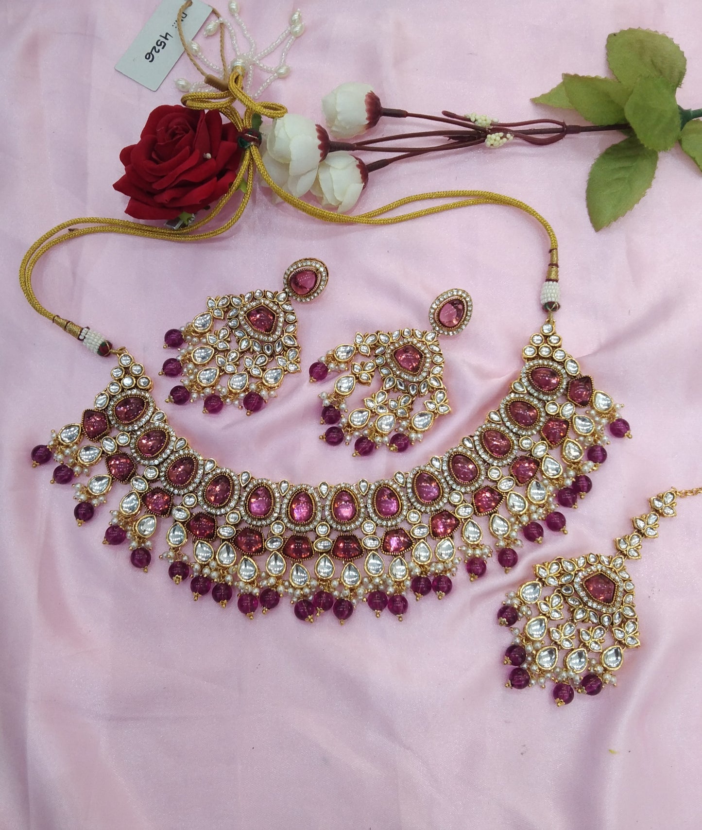 Purple Kundan Necklace Jewellery Jiyaan Set