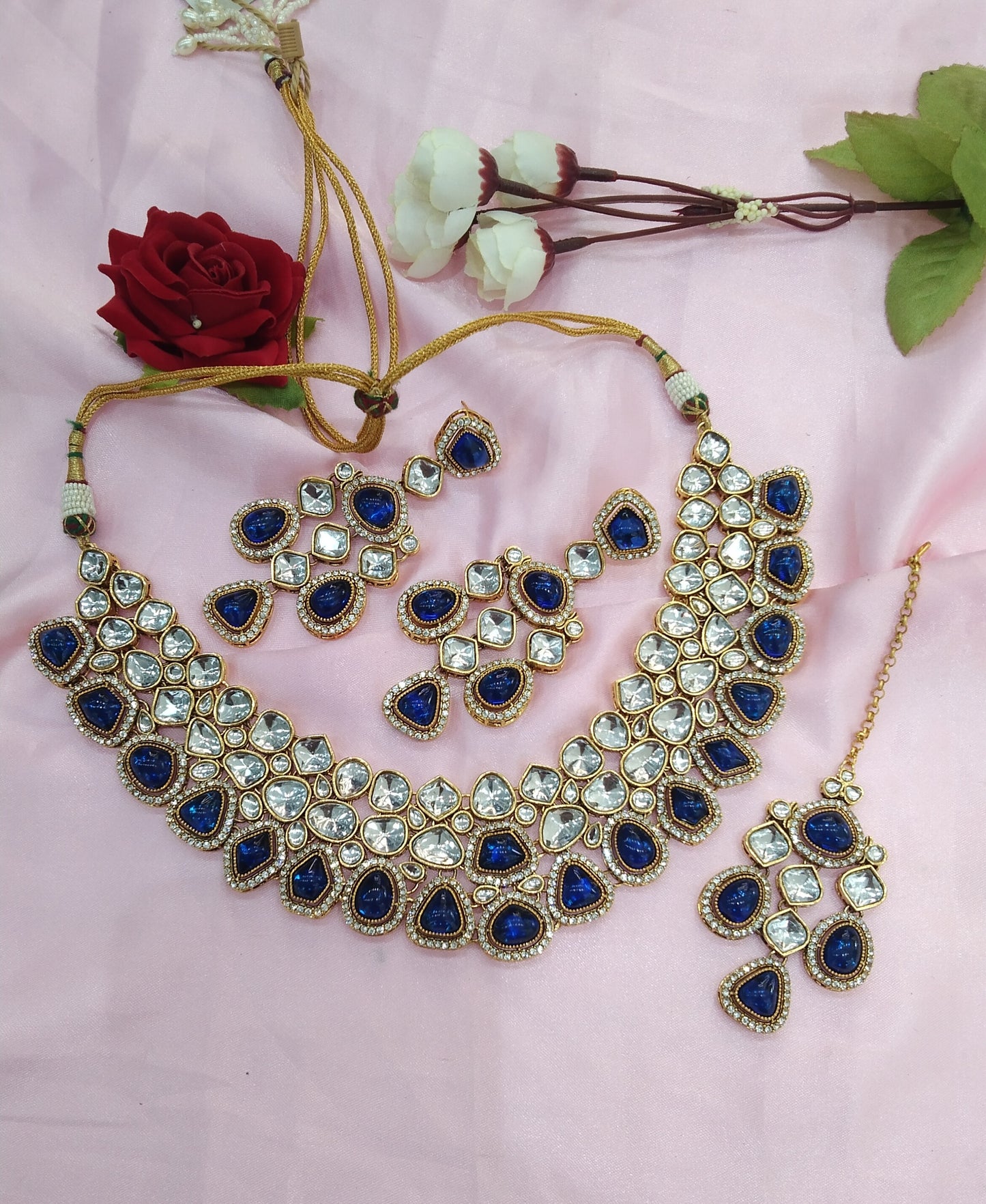 Blue Kundan Necklace Jewellery Evan Set