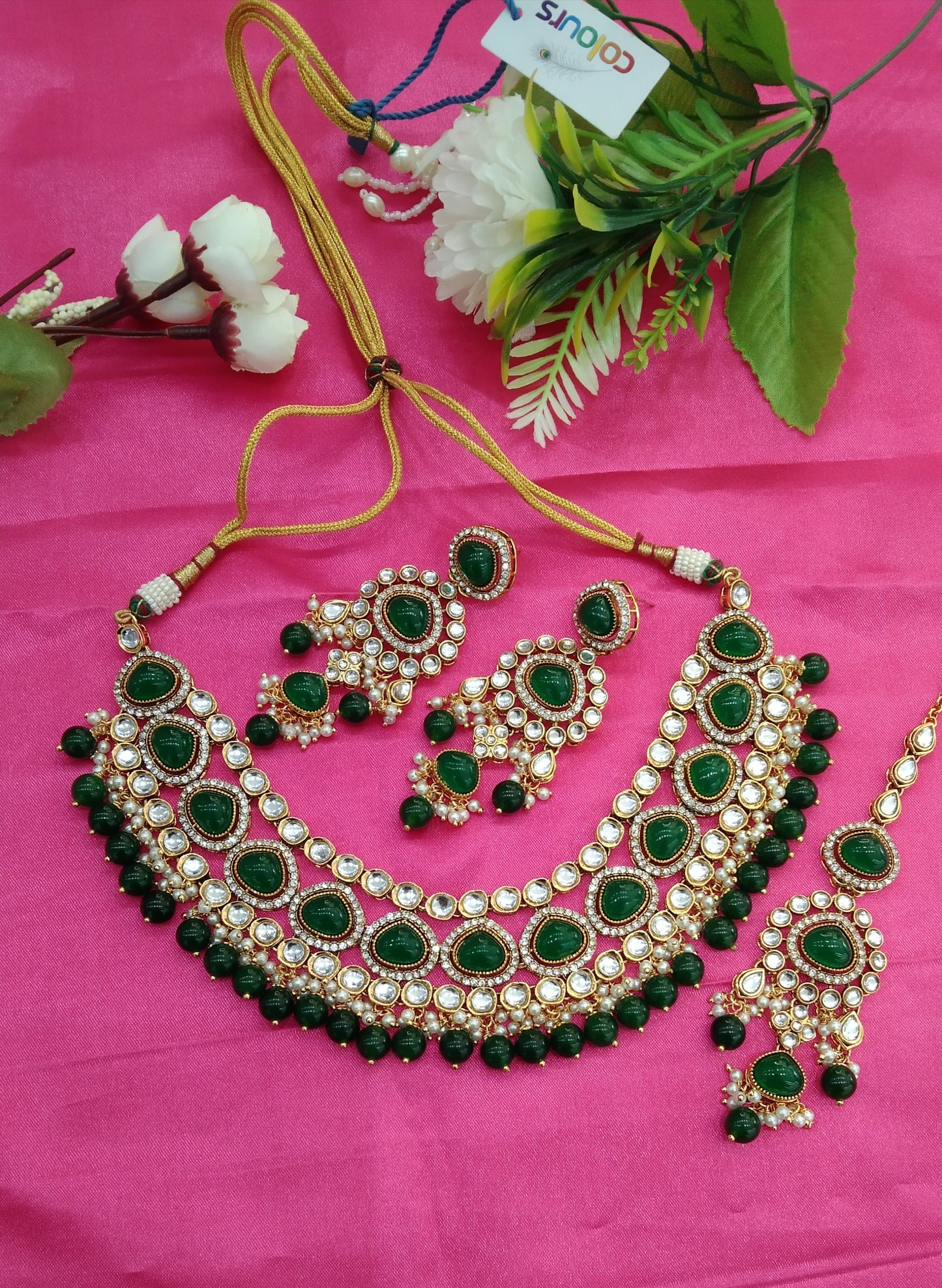 Green Kundan Necklace Jewellery ekadath Set