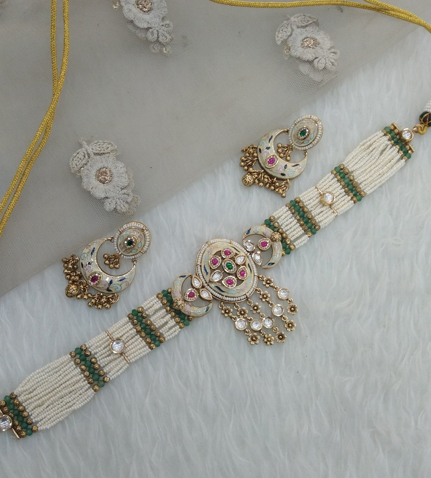 Multi color Polki Kundan Choker Jewellery Jashan Set
