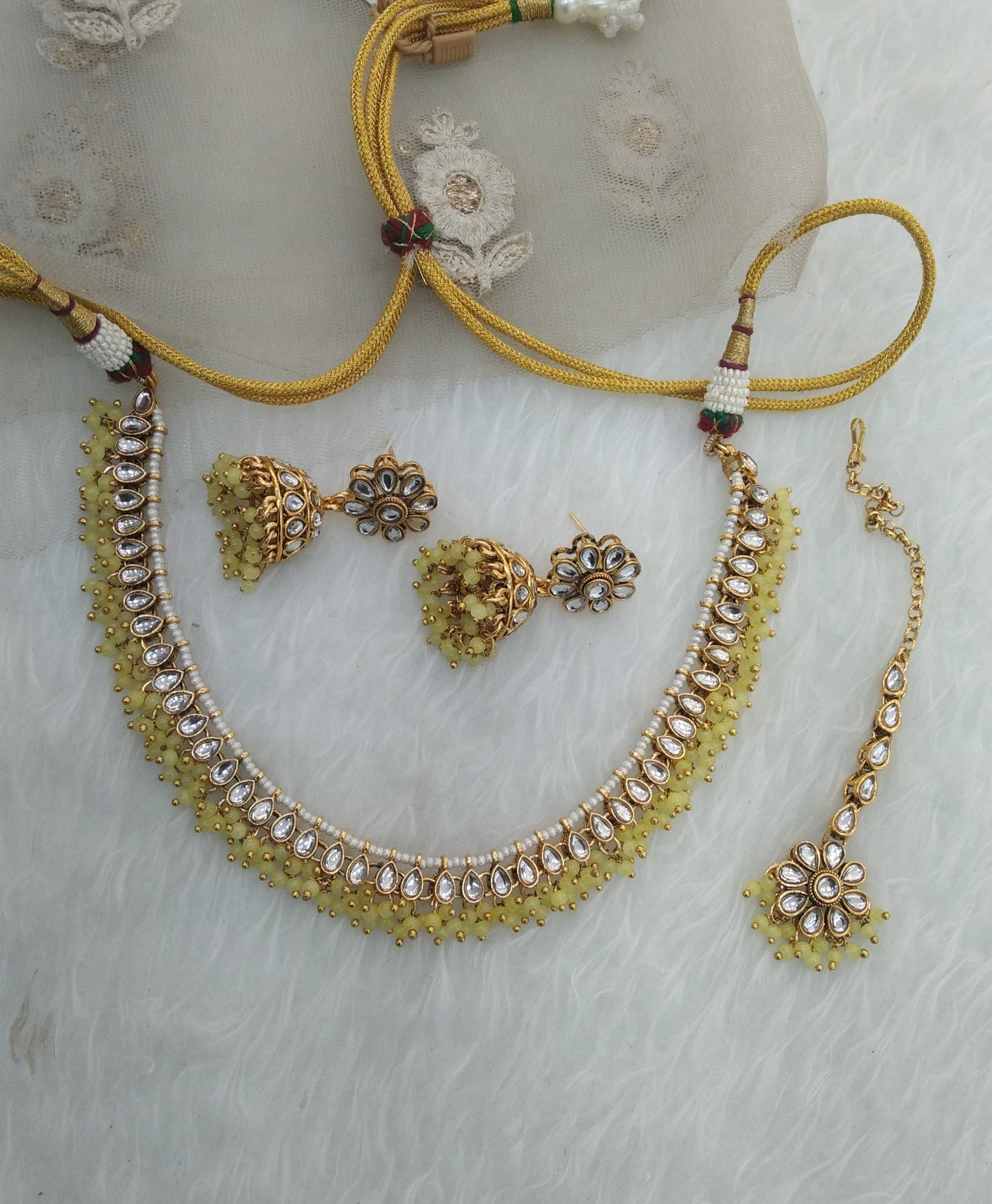 Yellow Kundan Necklace Jewellery Kani Set