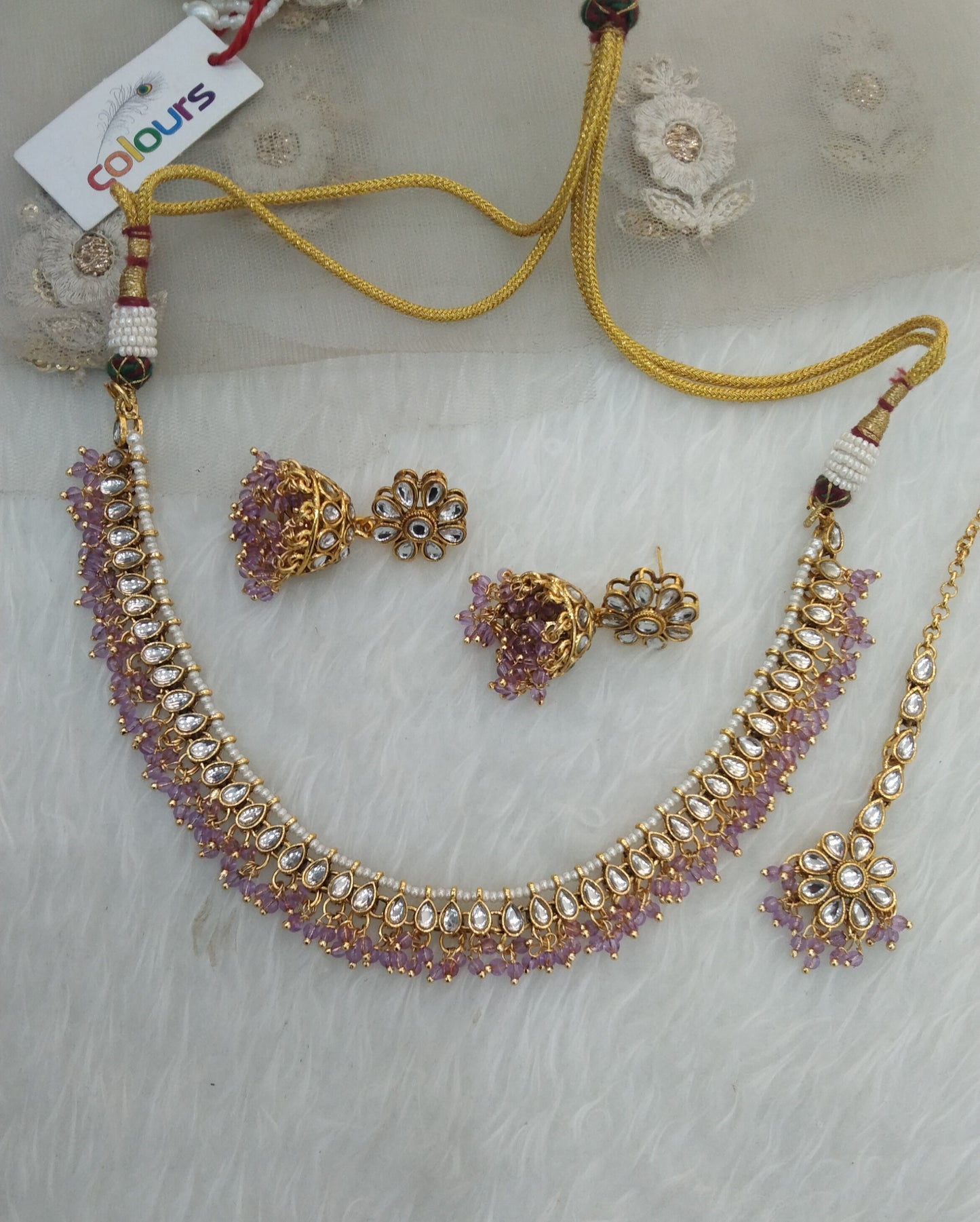 Lavender Kundan Necklace Jewellery Kani Set