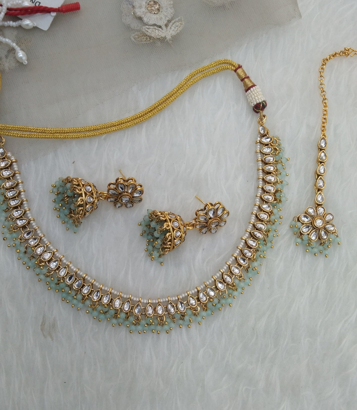 Sky Blue Kundan Necklace Jewellery Kani Set
