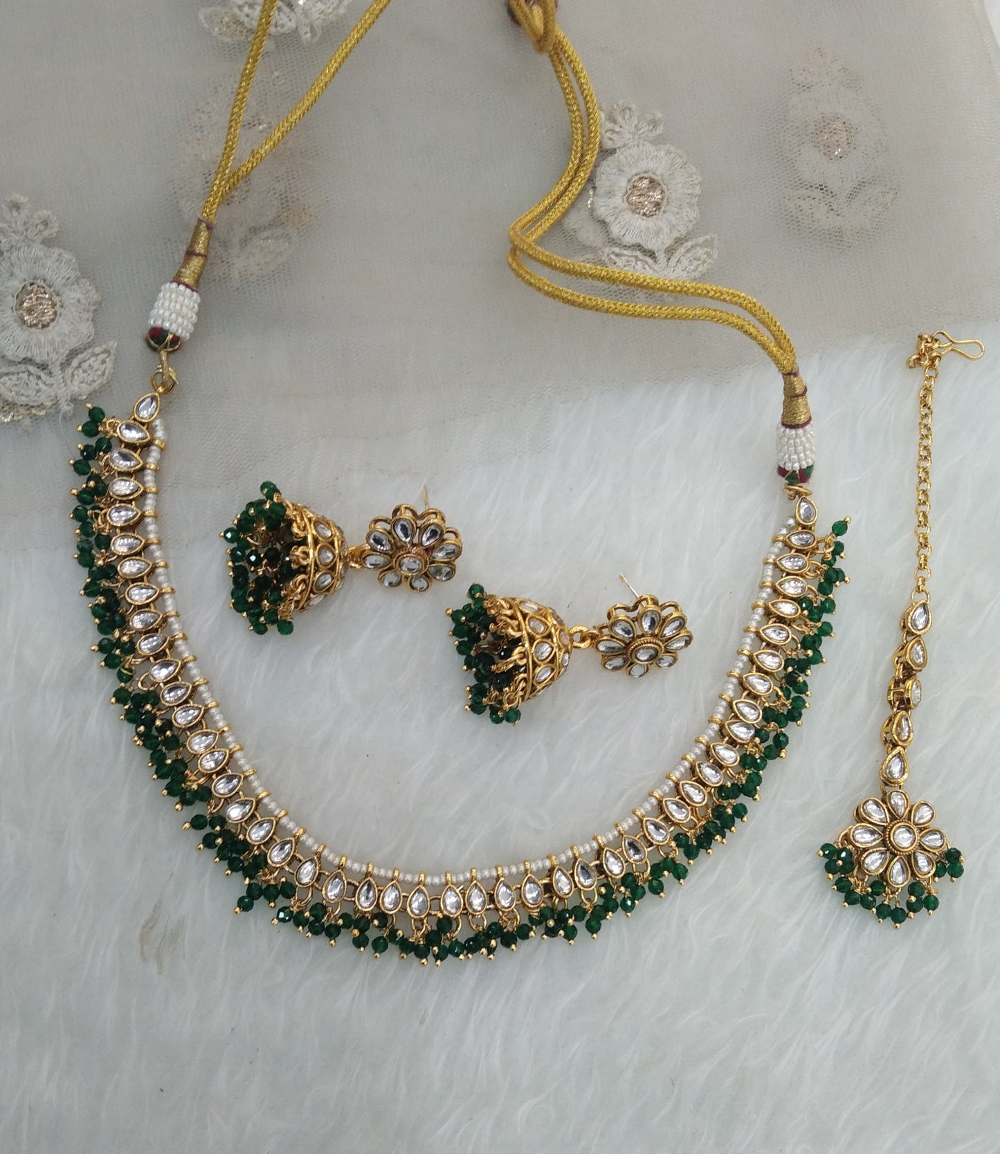 Green Kundan Necklace Jewellery Kani Set