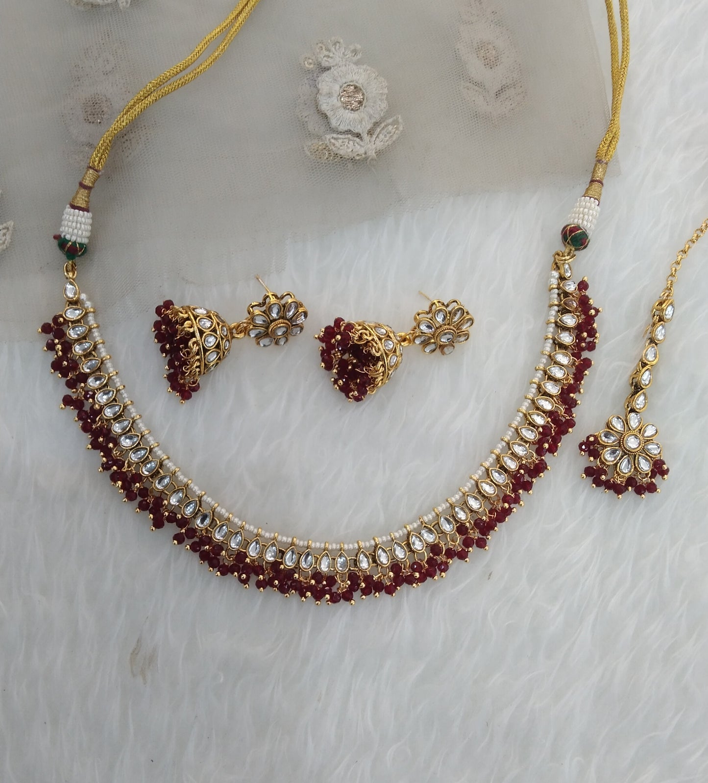 Maroon Kundan Necklace Jewellery Kani Set