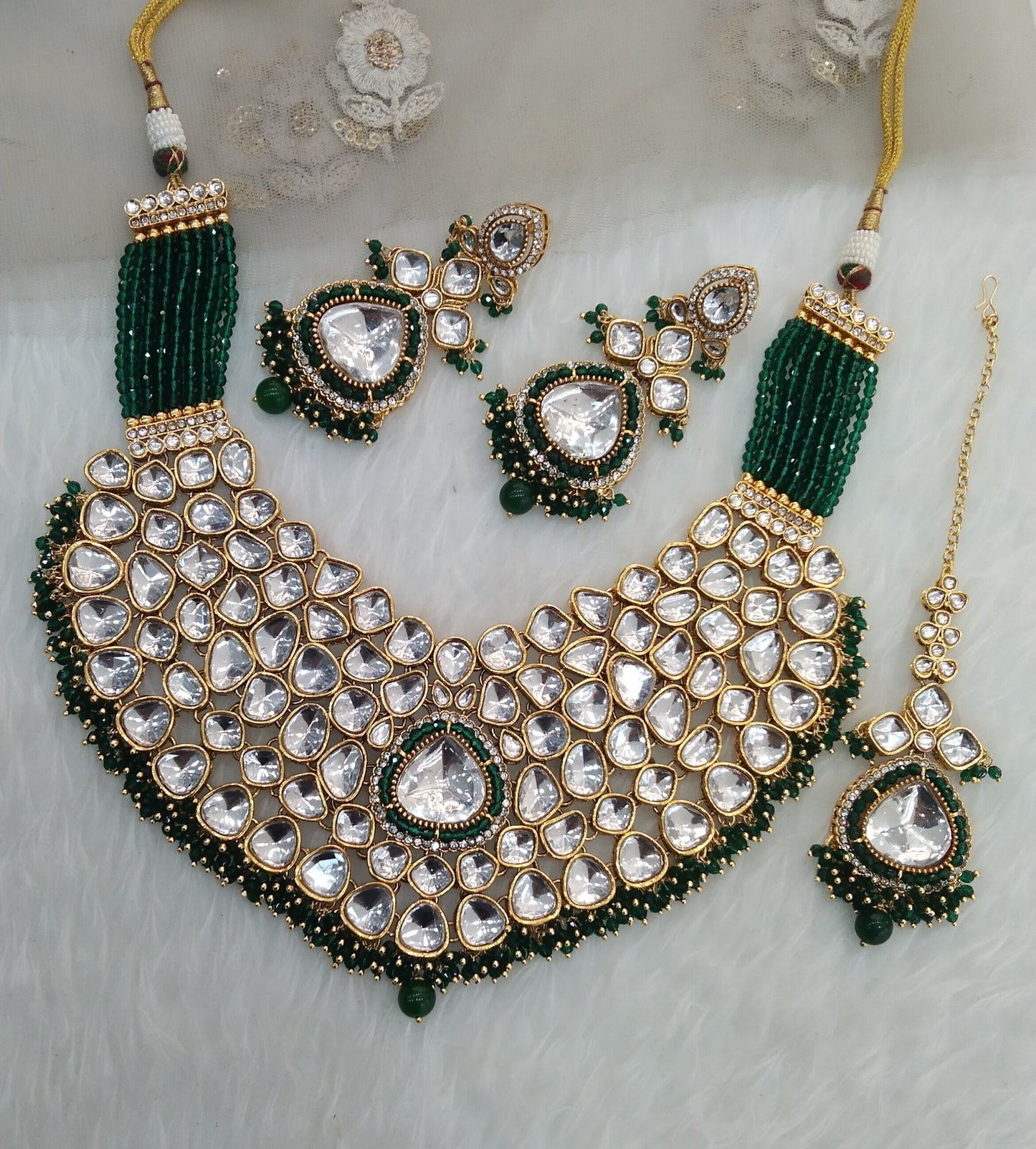 Green Bridal Necklace Jewellery Aadit Set