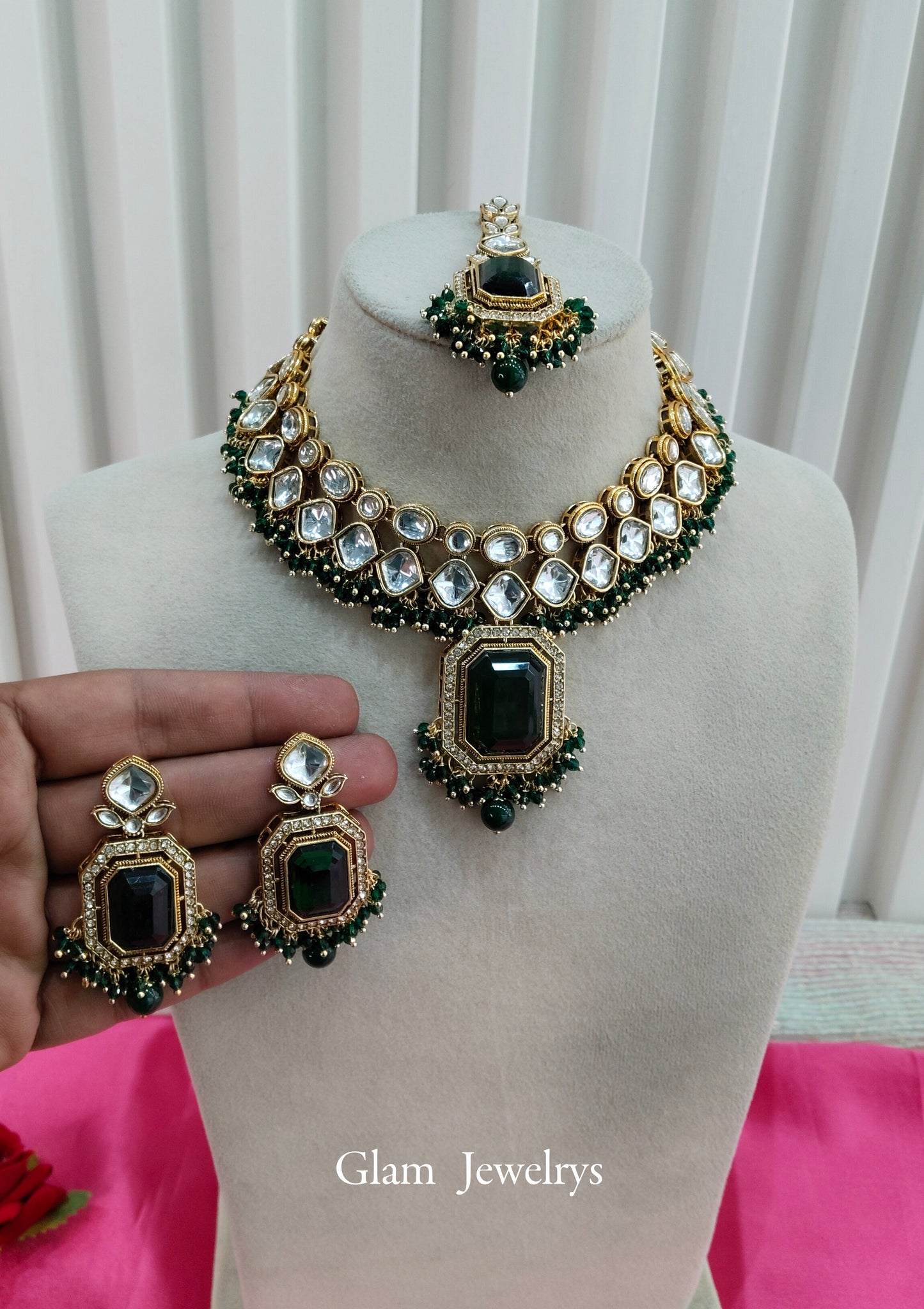 Green Kundan Necklace Indian Jewelry Legend Set