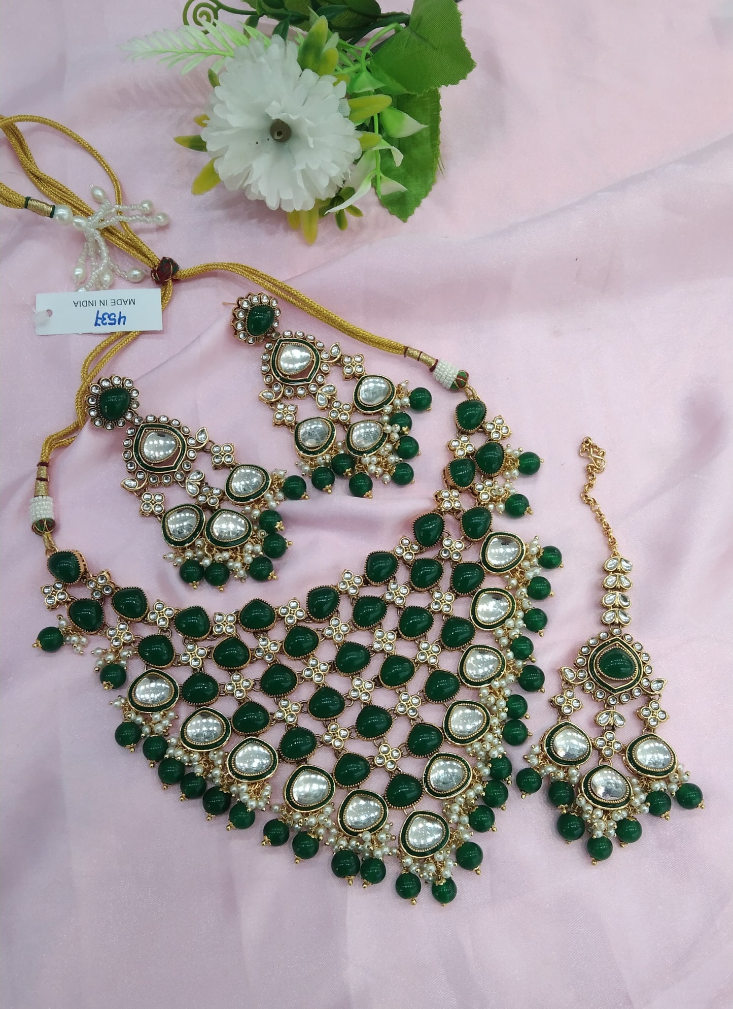 Green Kundan Necklace Indian Jewelry Land Set