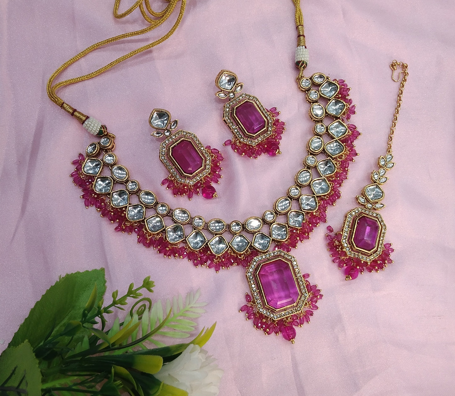 Rani Pink Kundan Necklace Indian Jewelry Legend Set