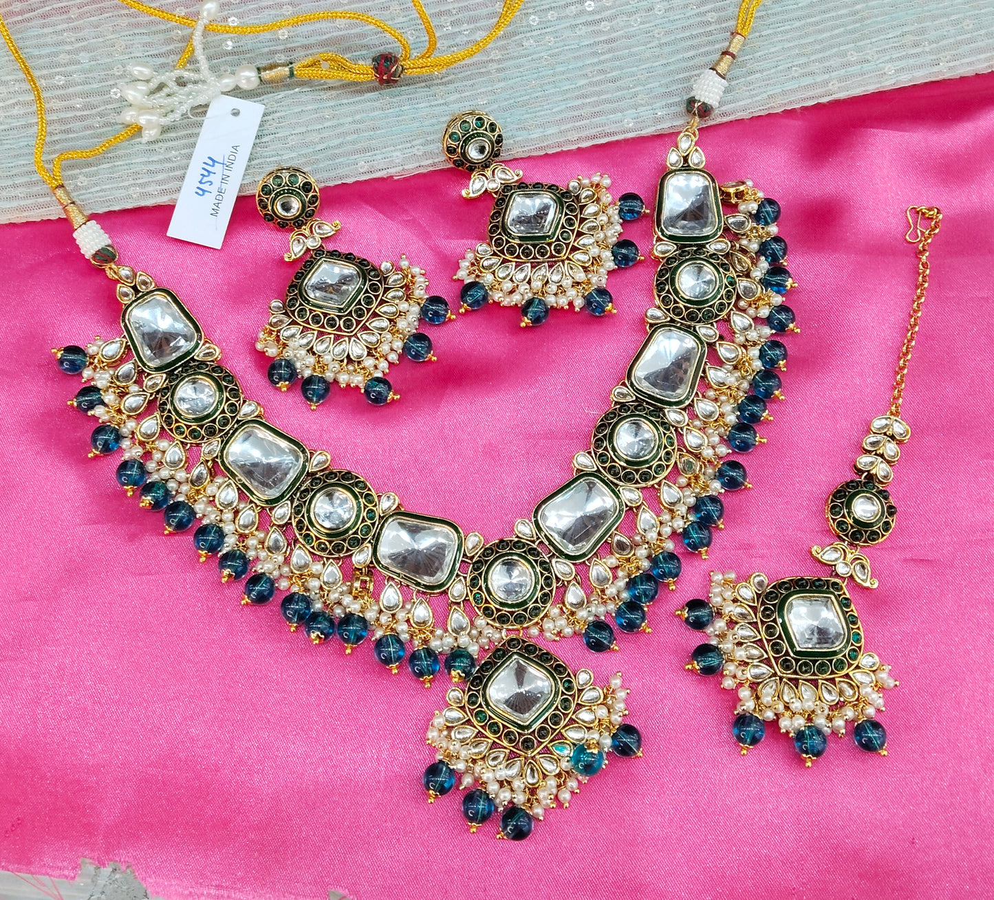 Rama Green Kundan Necklace Indian Jewelry Letter Set