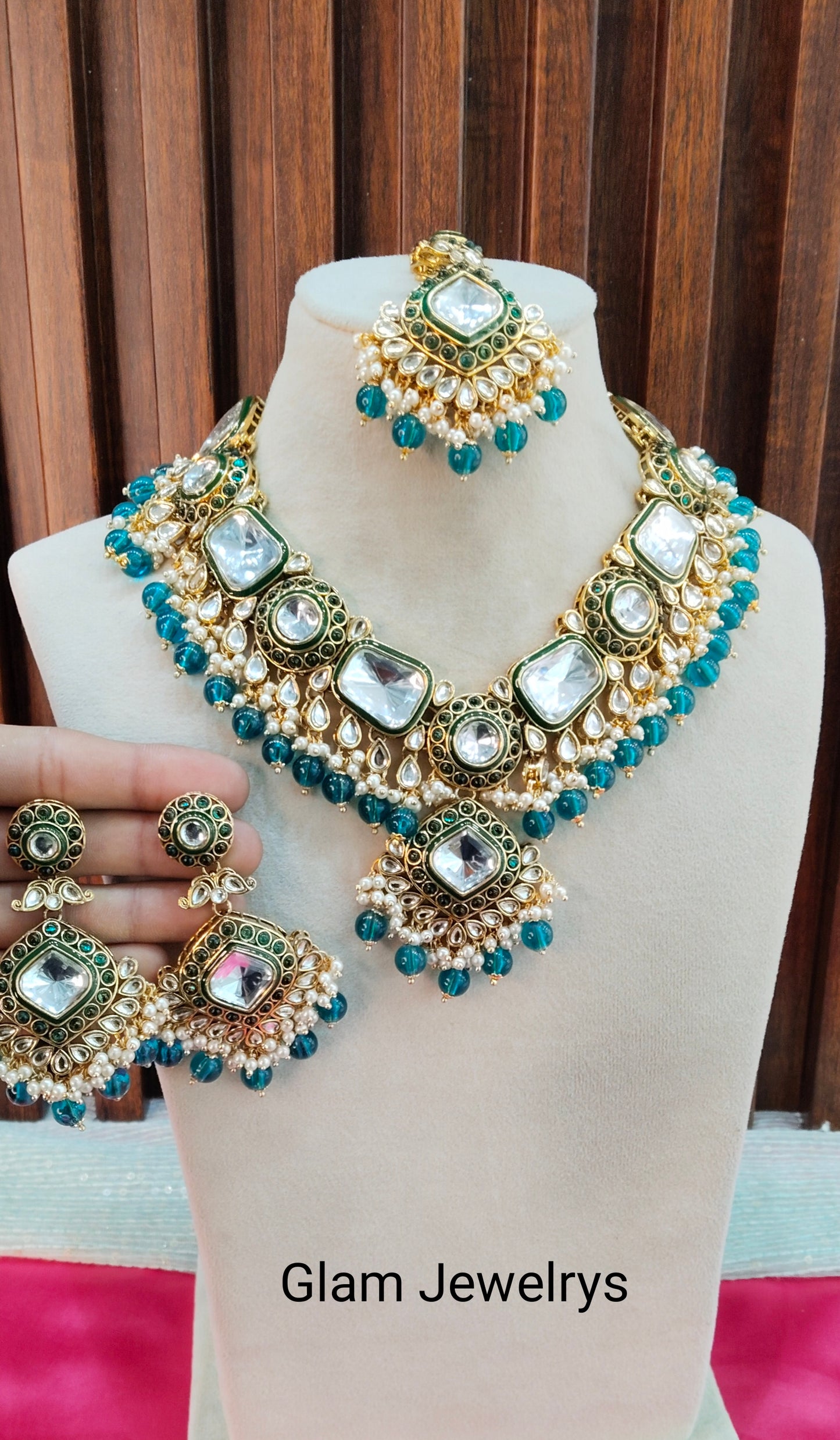 Rama Green Kundan Necklace Indian Jewelry Letter Set