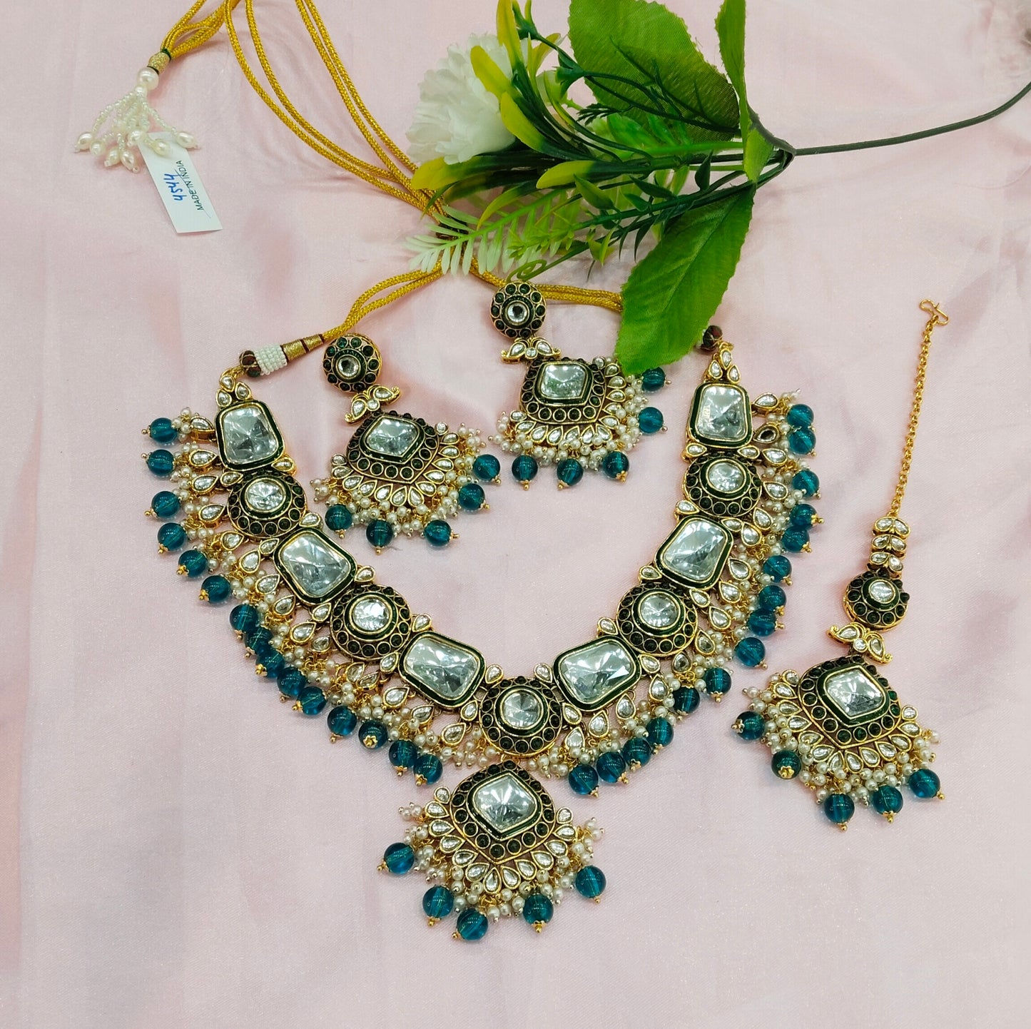 Rama Green Kundan Necklace Indian Jewelry Letter Set