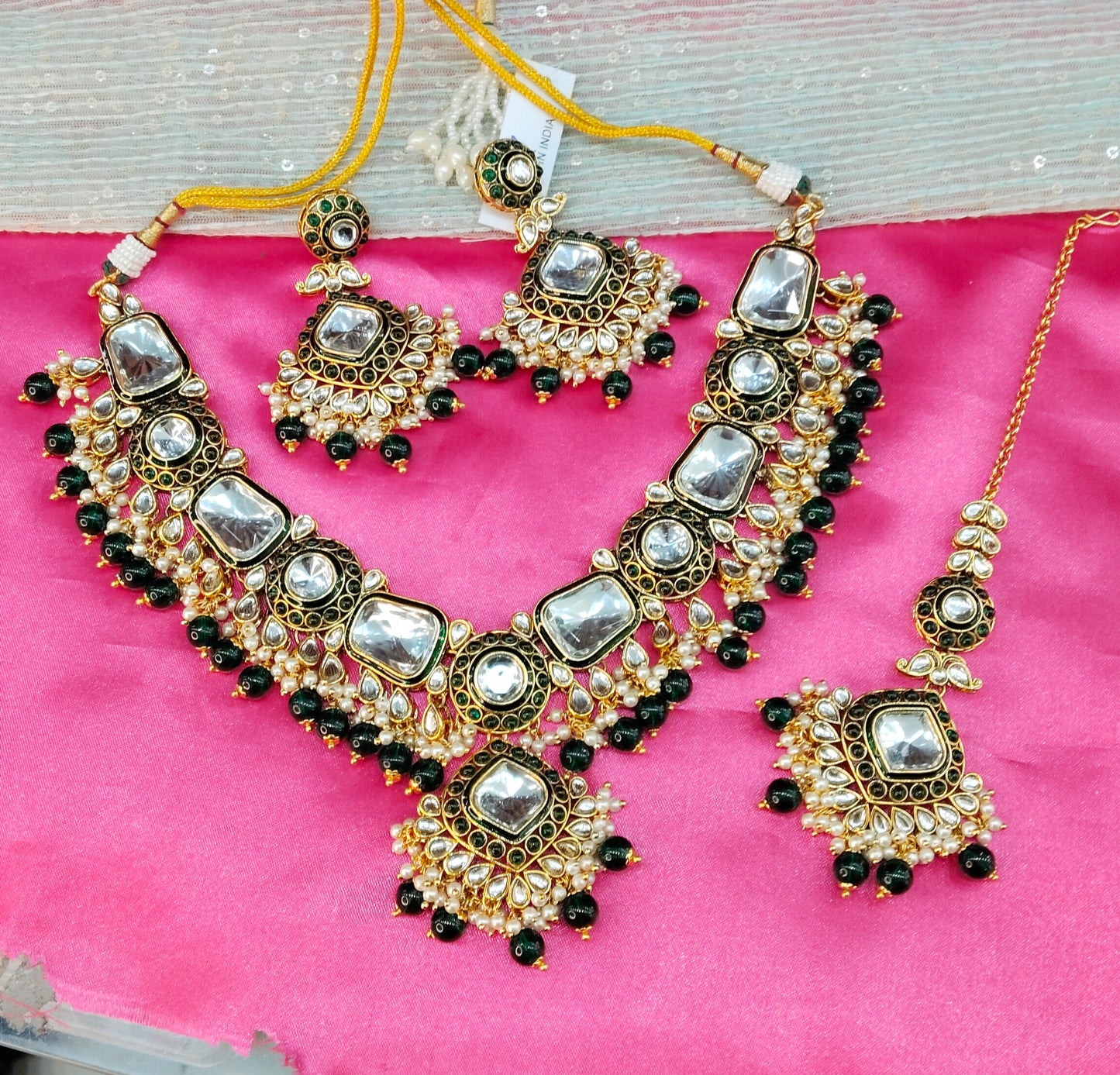 Green Kundan Necklace Indian Jewelry Letter Set
