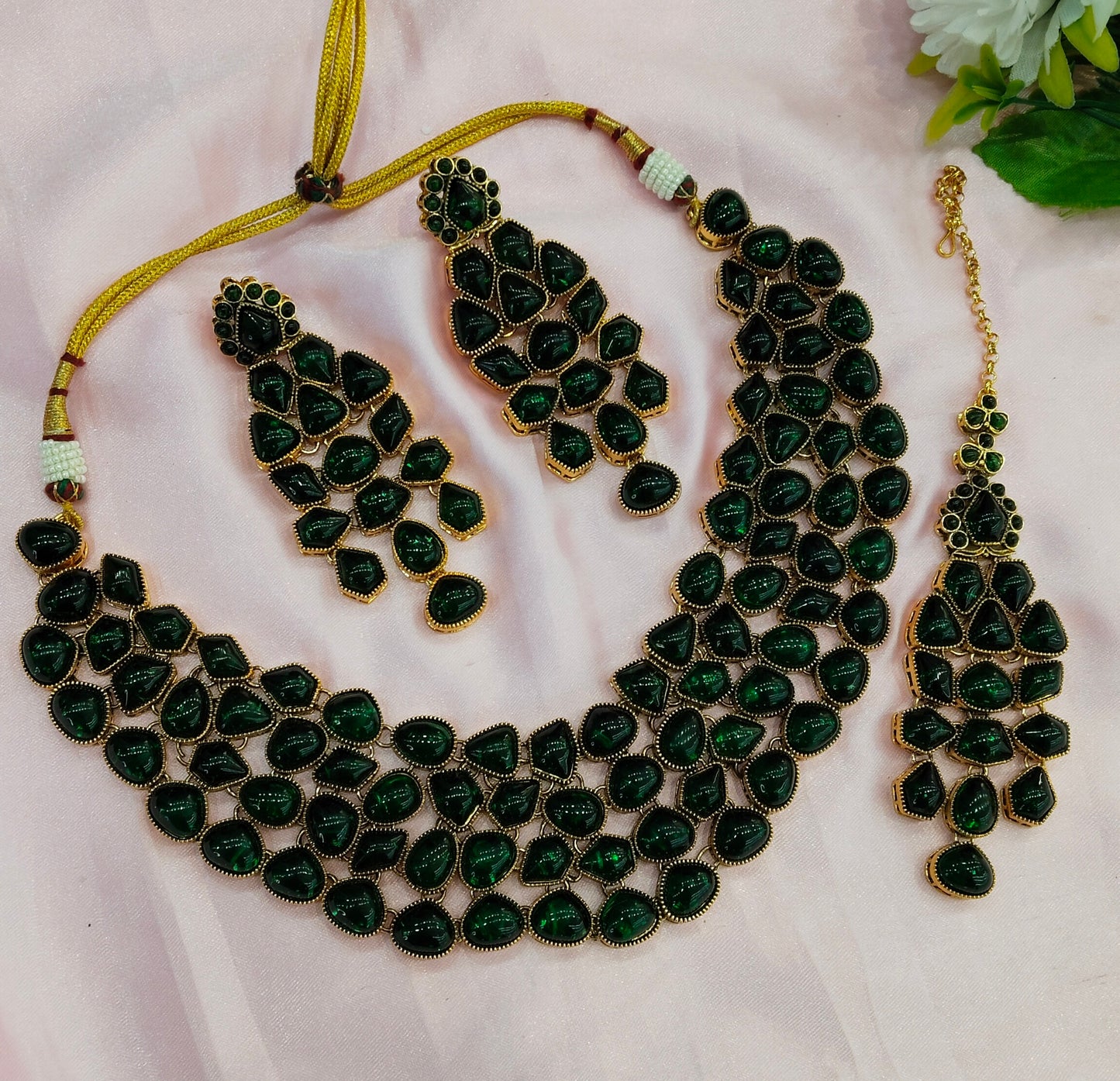 Green Kundan Necklace Indian Jewelry Lucky Set