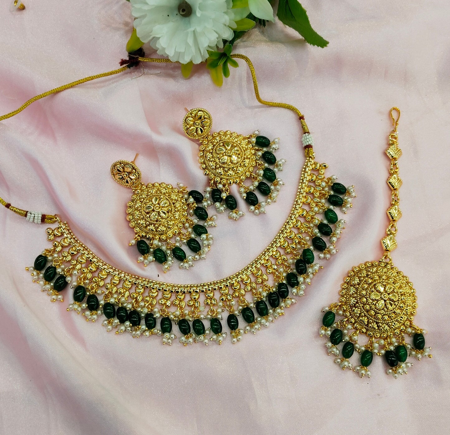 Green Gold Look Punjabi Style Necklace Indian Jewellery Asha Set